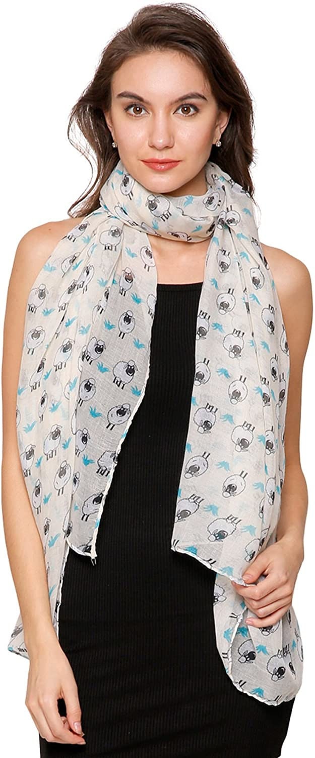 World of Shawls Girls Ladies Little Cartoon Sheep Print Scarf Wrap Shawl Gift