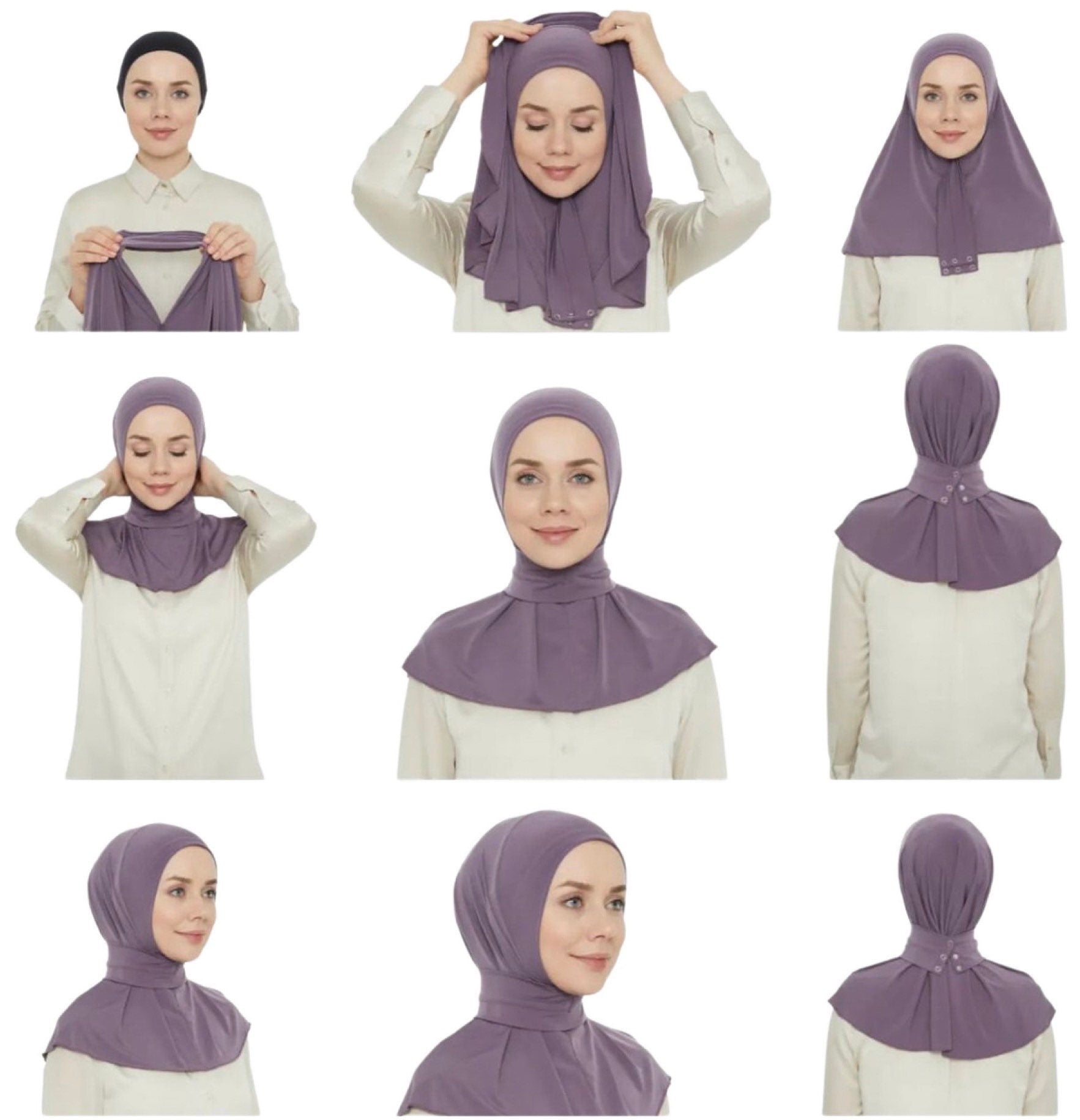 Ready To Go Instant Hijab for Ladies Girls Women With Tie Back Buttons Premium Quality Jersey Scarf