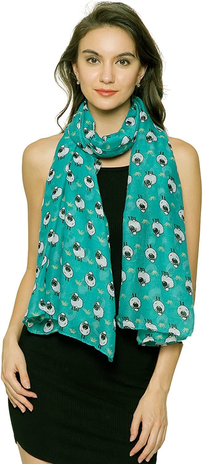 World of Shawls Girls Ladies Little Cartoon Sheep Print Scarf