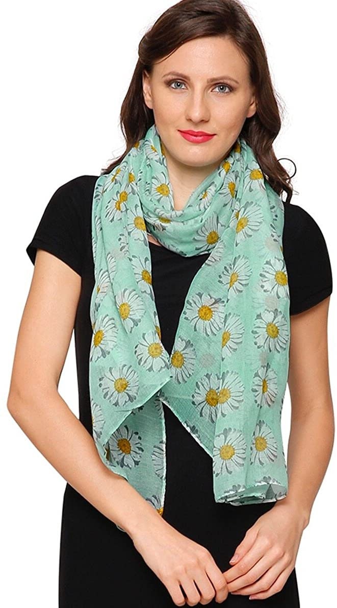 World of Shawls Daisy Print Ladies Women Celebrity Style Long Scarves Maxi Scarf, Stole, Wrap, Sarong, shawls
