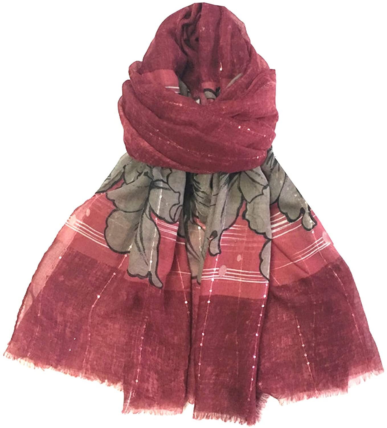 World of Shawls Eye-Catching Floral Border Scarf for Women Ladies with Delicate Sequin Insets