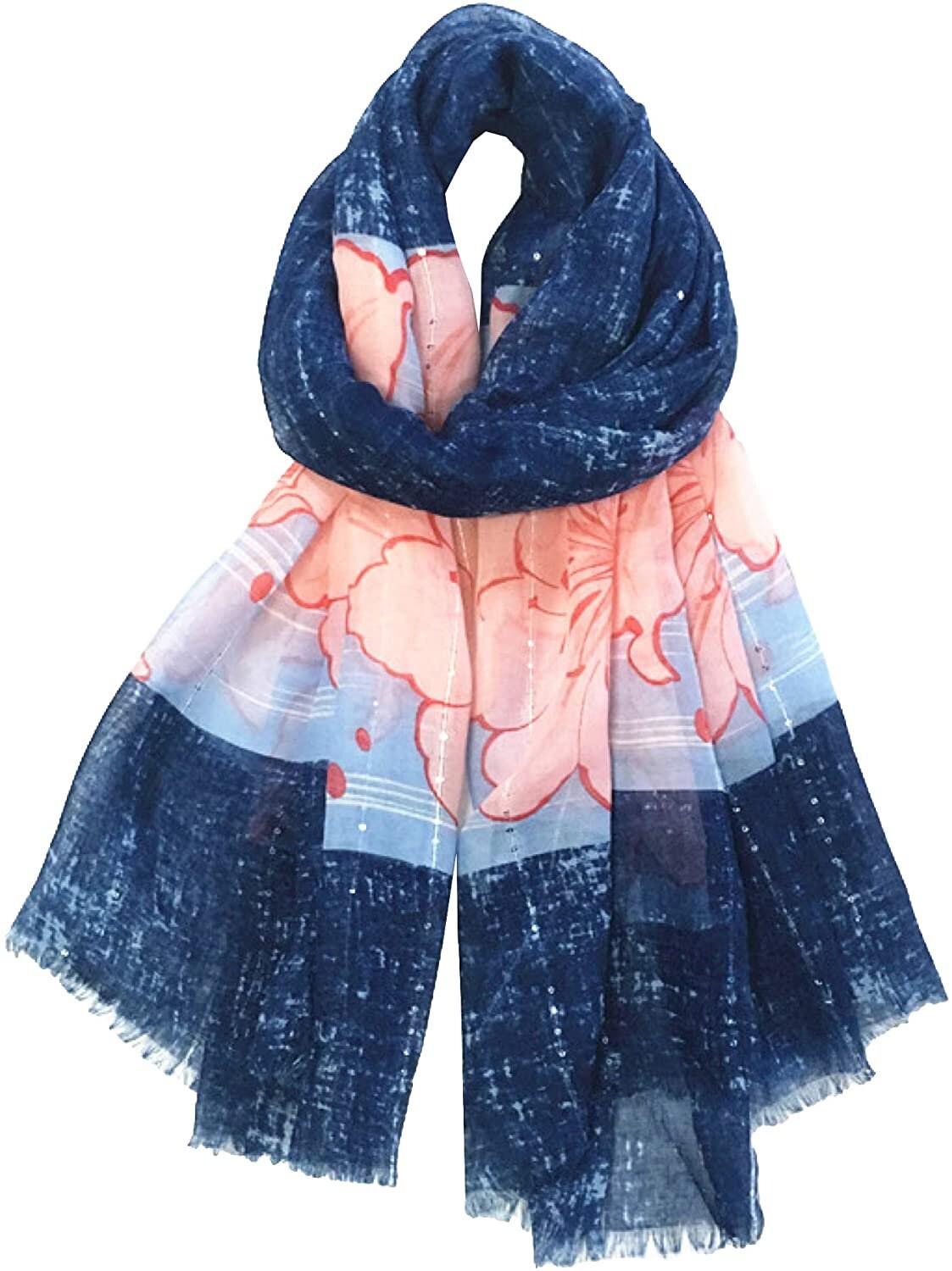 World of Shawls Eye-Catching Floral Border Scarf for Women Ladies with Delicate Sequin Insets
