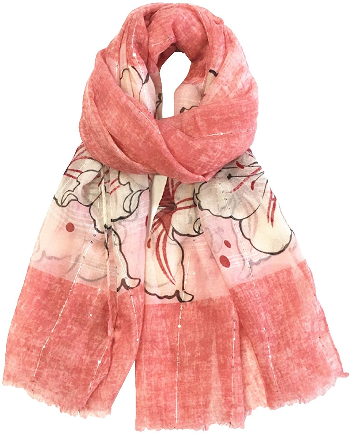 World of Shawls Eye-Catching Floral Border Scarf for Women Ladies with Delicate Sequin Insets