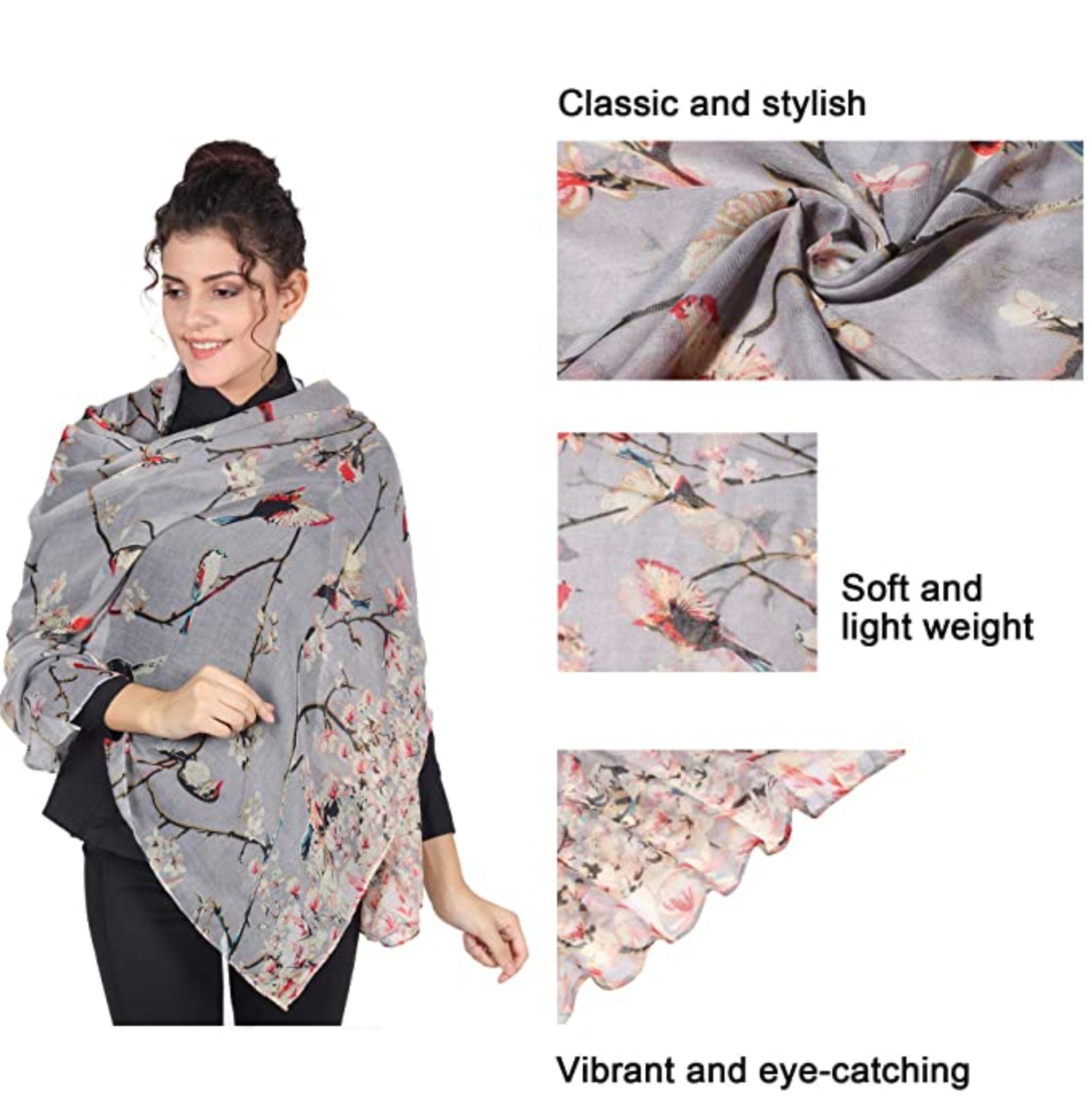 Winter Christmas Robin Bird Print Girls Lady Women Colorful Long Cute Scarf Wraps Shawl Soft Scarves Maxi