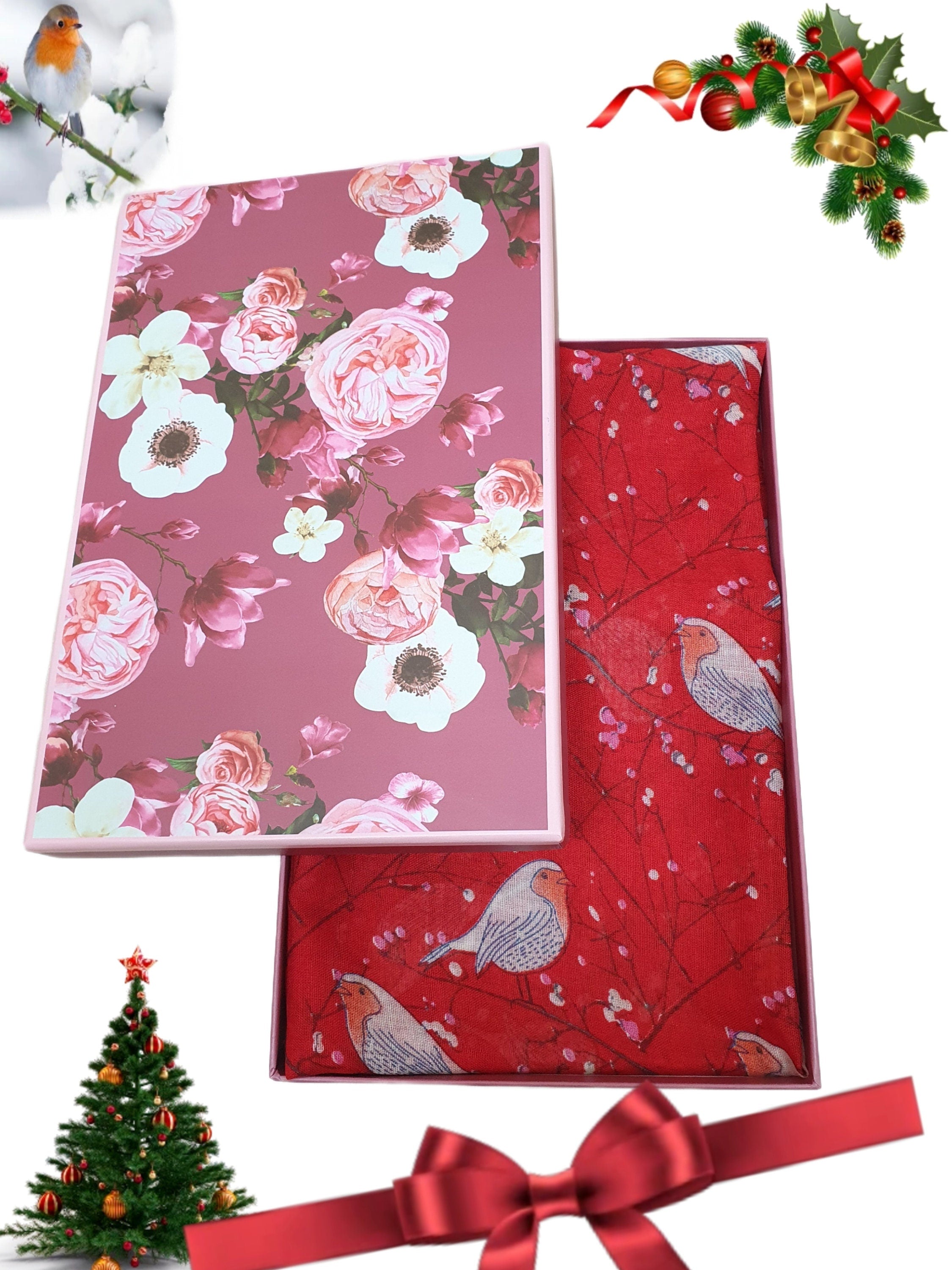 Winter Christmas Robin Bird Print Girls Lady Women Colorful Long Cute Scarf Wraps Shawl Soft Scarves Maxi
