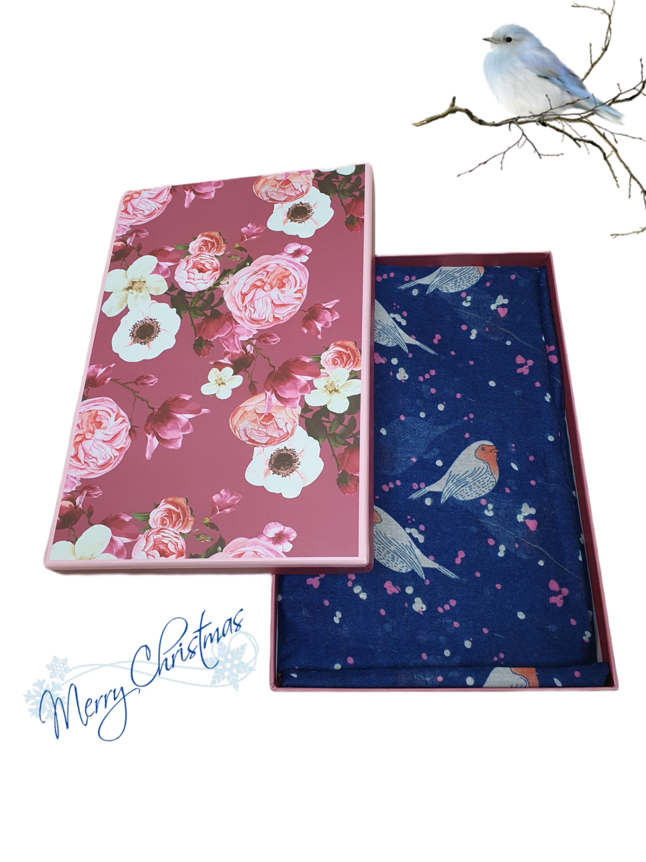 Winter Christmas Robin Bird Print Girls Lady Women Colorful Long Cute Scarf Wraps Shawl Soft Scarves Maxi
