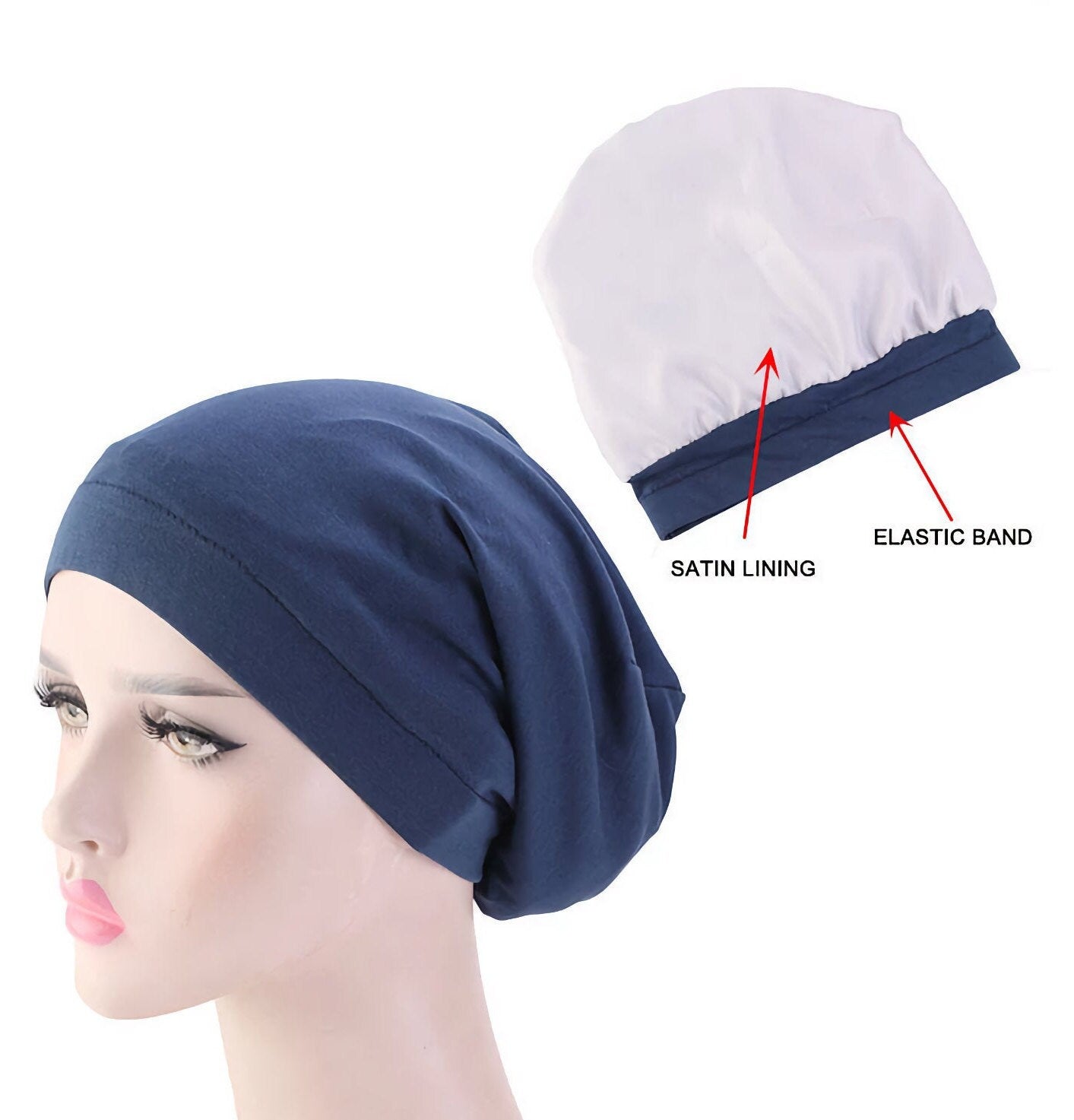 Satin Lined Sleep Cap Frizzy Hair Headwear Smooth Curly Hair Slouchy Beanie