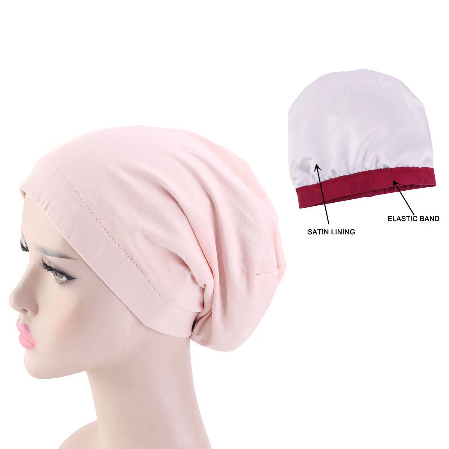 Satin Lined Sleep Cap Frizzy Hair Headwear Smooth Curly Hair Slouchy Beanie