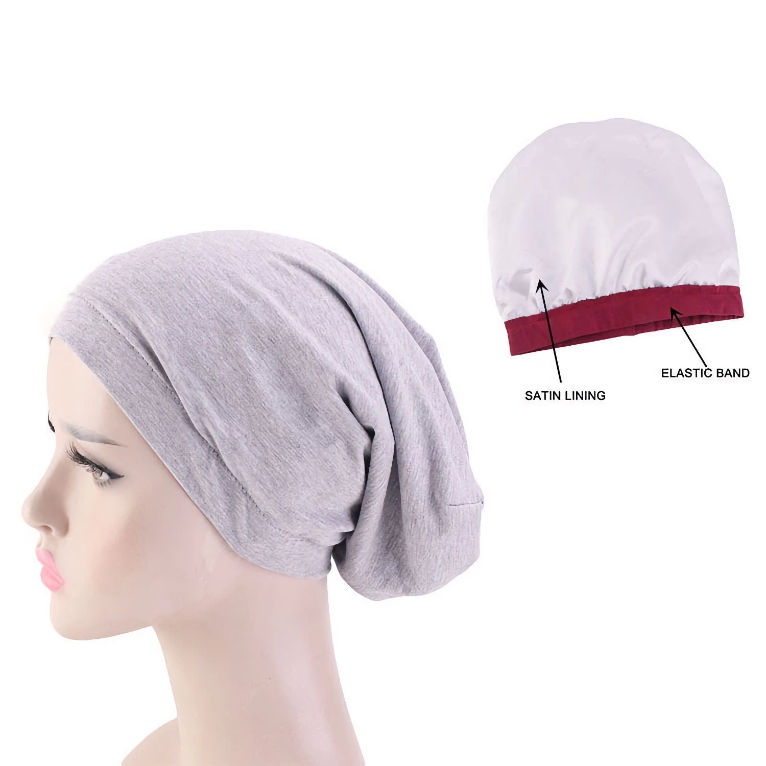 Satin Lined Sleep Cap Frizzy Hair Headwear Smooth Curly Hair Slouchy Beanie