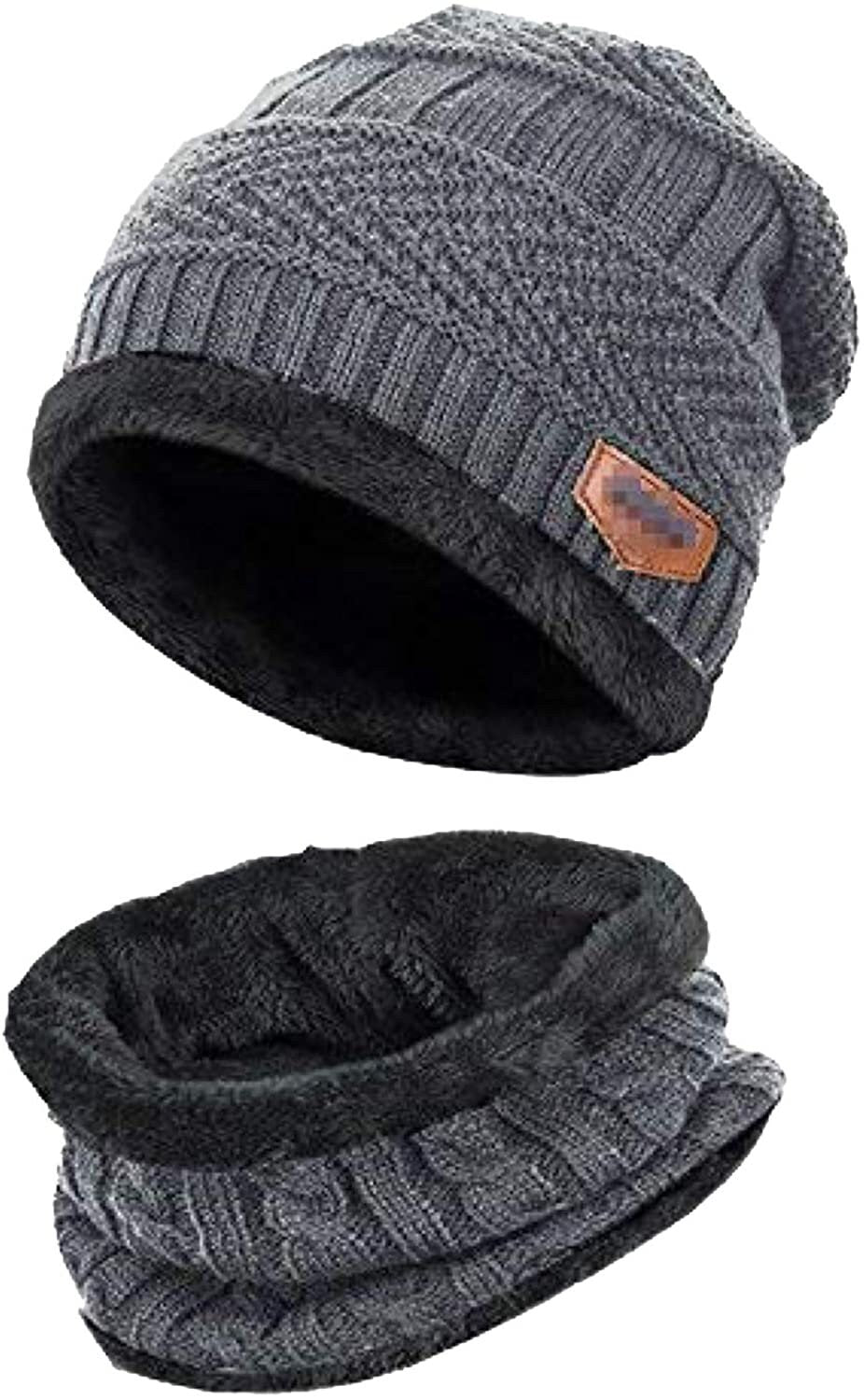 Unisex Men Women Knitted Fleece Beanie Hat and Loop Circle Scarf Snood Set Warm Soft and Comfortable
