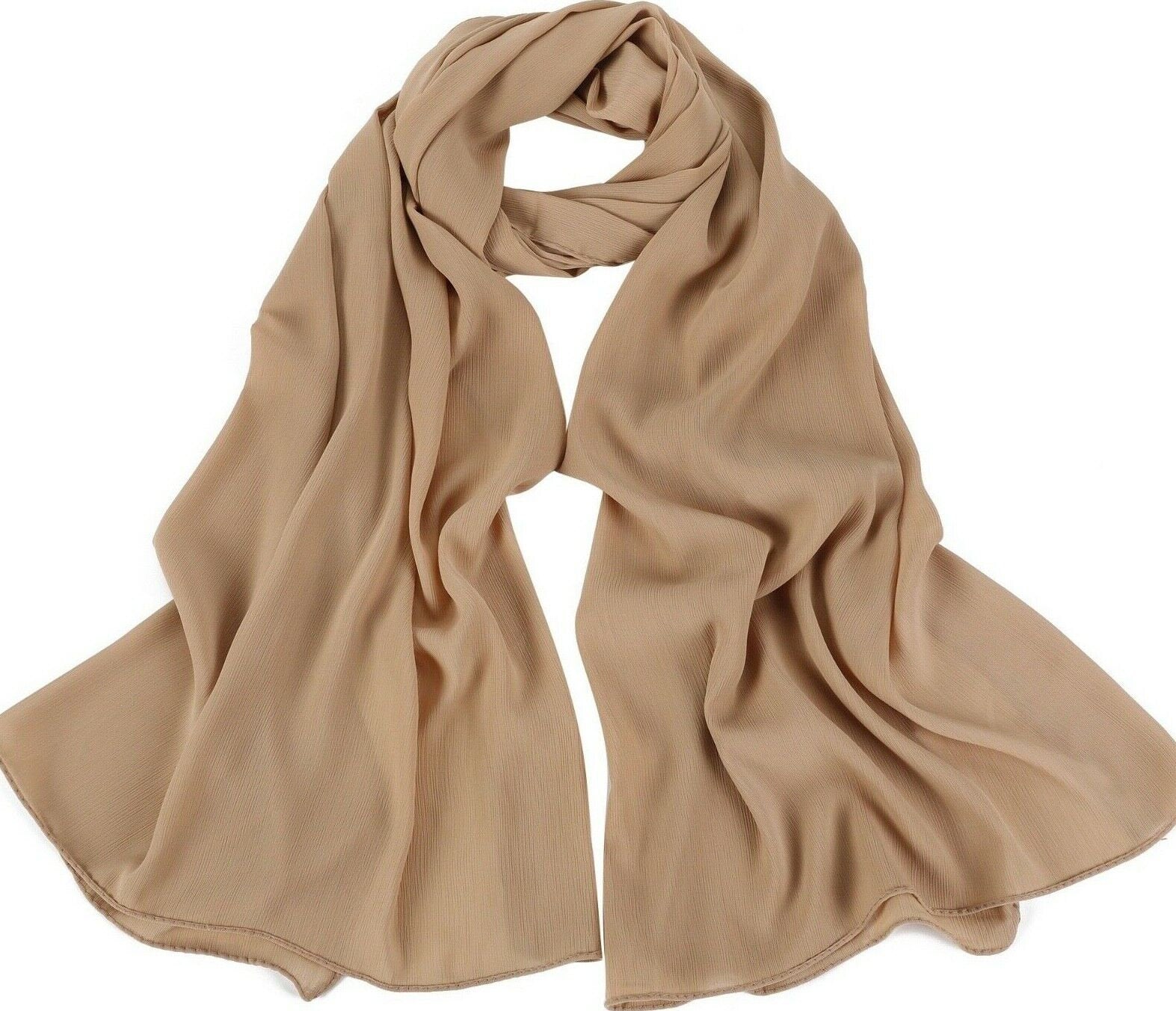 Fashion Ribbed Chiffon Crepe Scarf Hijab for Women Shawls Pleated Effect
