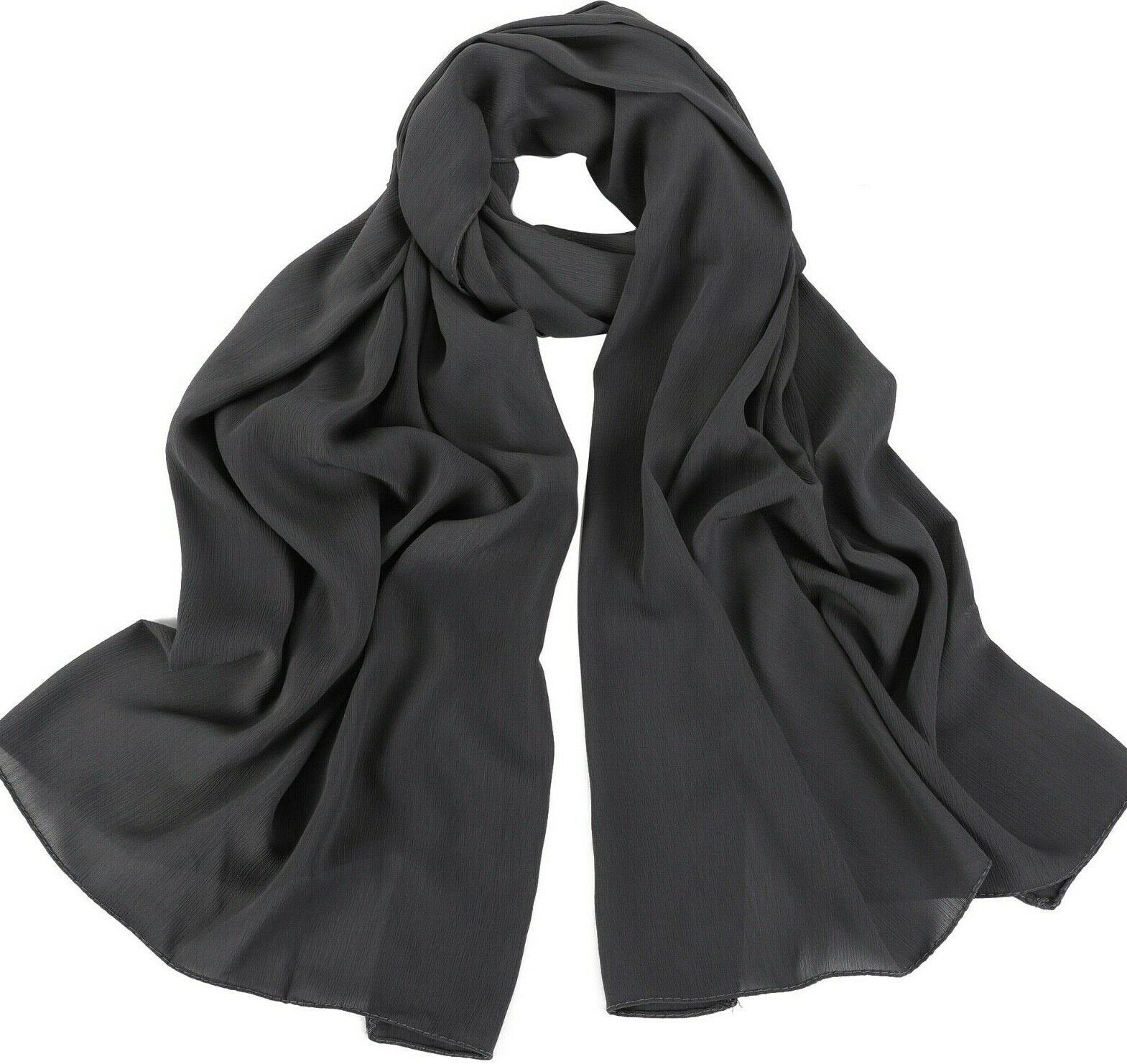 Fashion Ribbed Chiffon Crepe Scarf Hijab for Women Shawls Pleated Effect