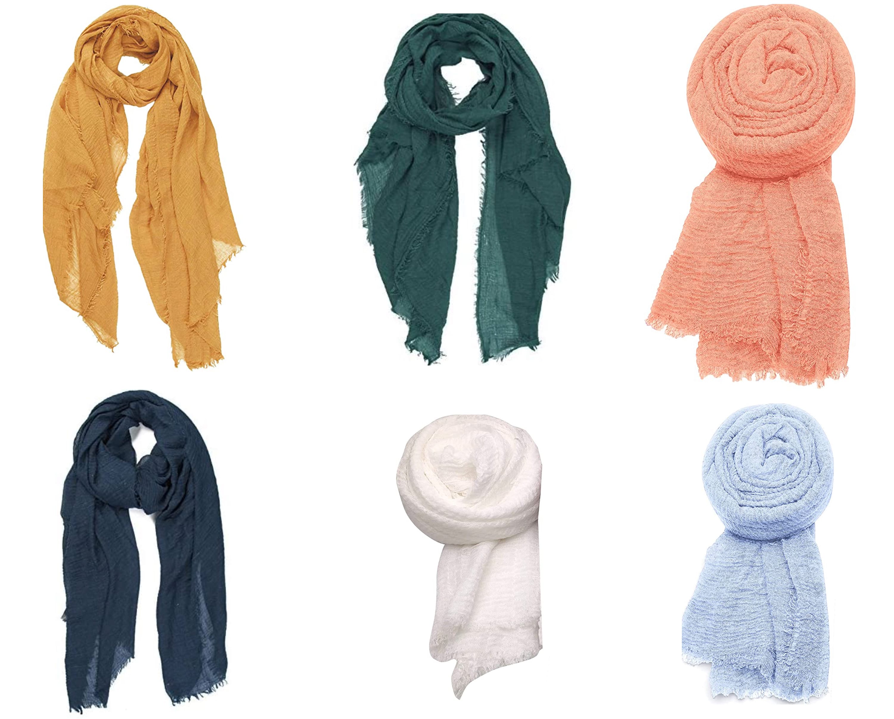 Cotton Blend Chic Ladies Crinkle Distressed Effect Scarf with Fringed Edges