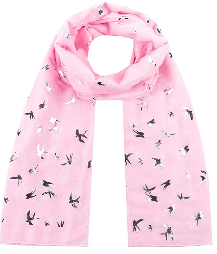 Silver Foil Swallow Bird Print Scarves Scarf Wrap Shawl for Women Ladies Girls