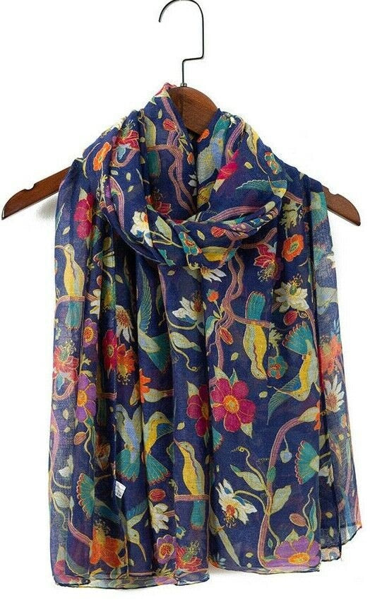 Ladies Women's Fashion New Birds Print Long Scarves Floral Neck Scarf Shawl Wrap