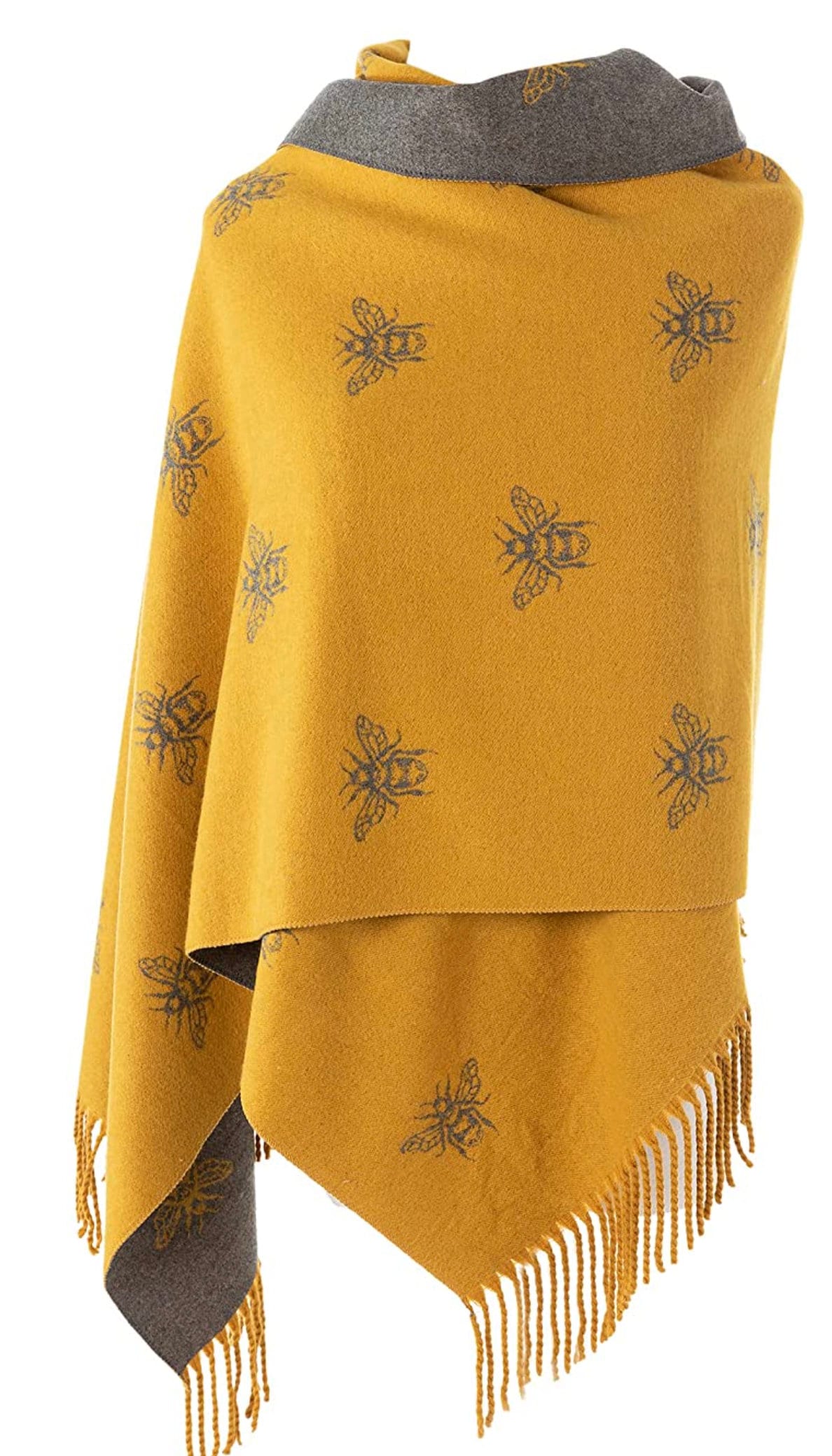 WINTER WARMER Reversible Thick Long Bumble Bee Print Fashion Scarf Blanket Wrap