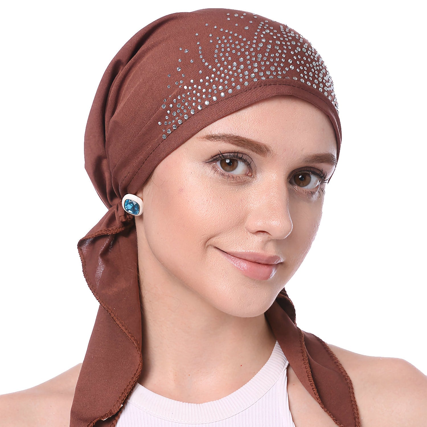 Chemo Hat Stretchy Crystal Pleated Beanie Bandana Turban Cap Skull Cap Ethnic Head Wrap Hat Headscarf Hair Loss