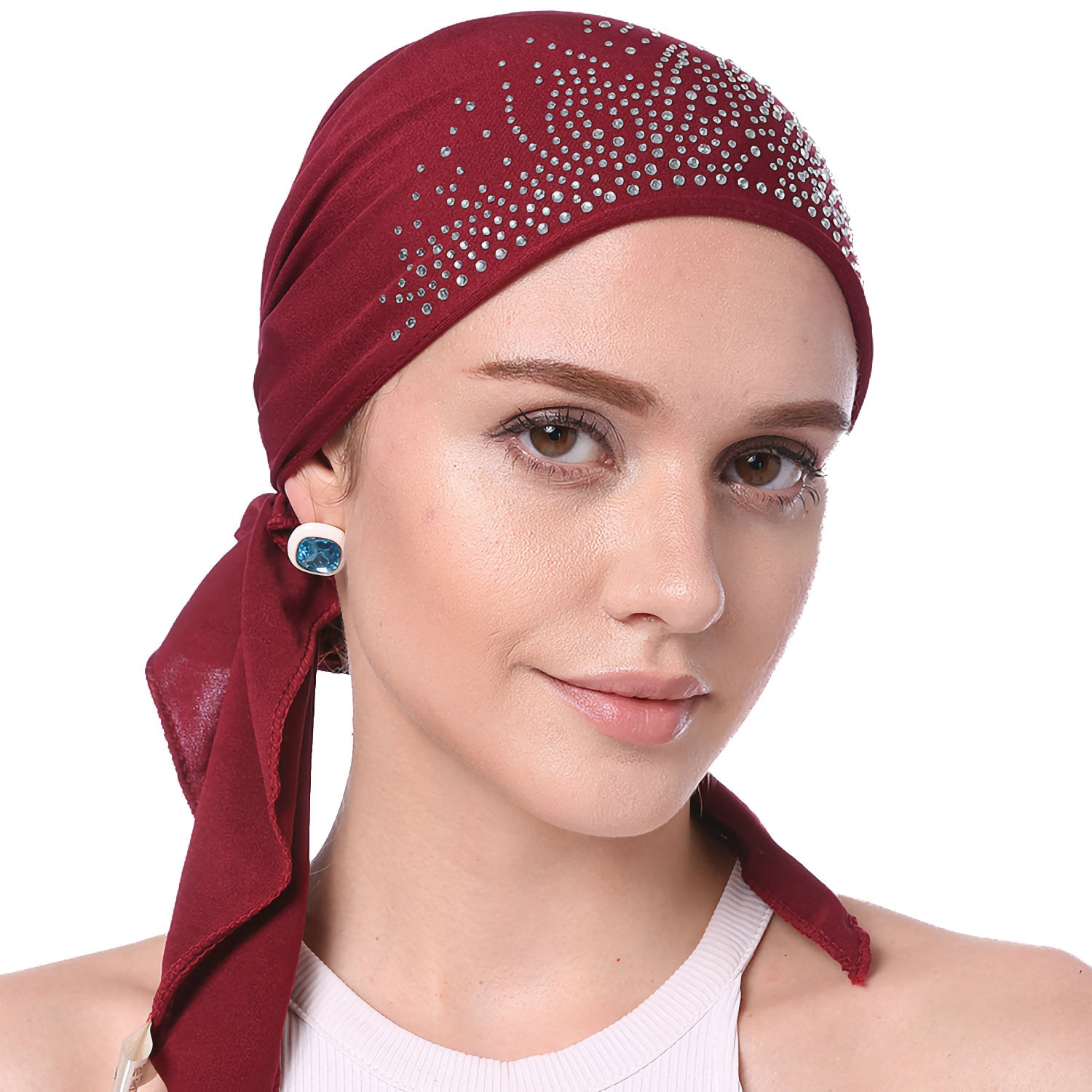 Chemo Hat Stretchy Crystal Pleated Beanie Bandana Turban Cap Skull Cap Ethnic Head Wrap Hat Headscarf Hair Loss