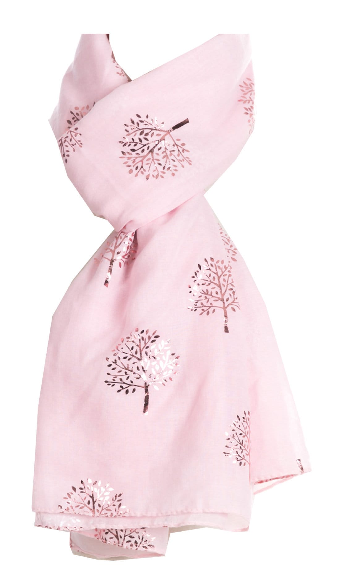 Elegant BABY PINK Mulberry Tree Scarf with Rose Gold Metallic Foil Print Classy Ritzy Scarves Wrap Shawl Ideal Gift