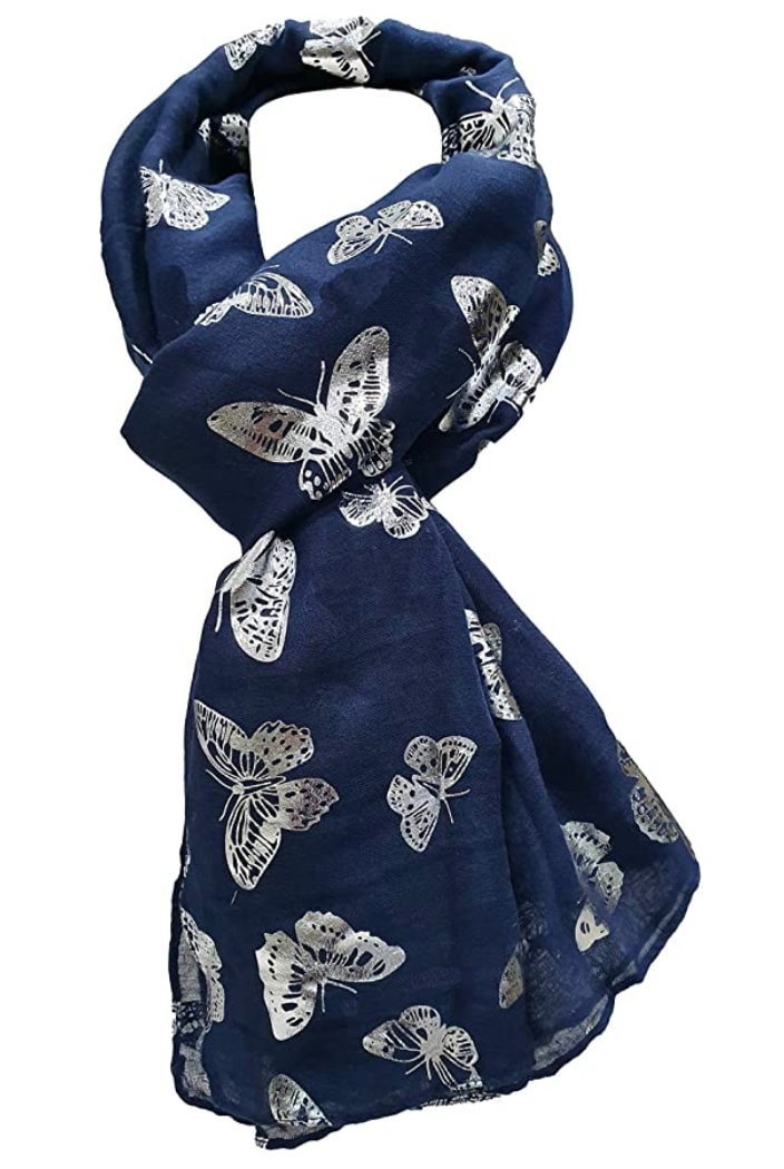 Silver Foil Butterfly Print Ladies Celebrity Style Scarves Maxi, Scarf, Wrap, Sarong, shawls Gift
