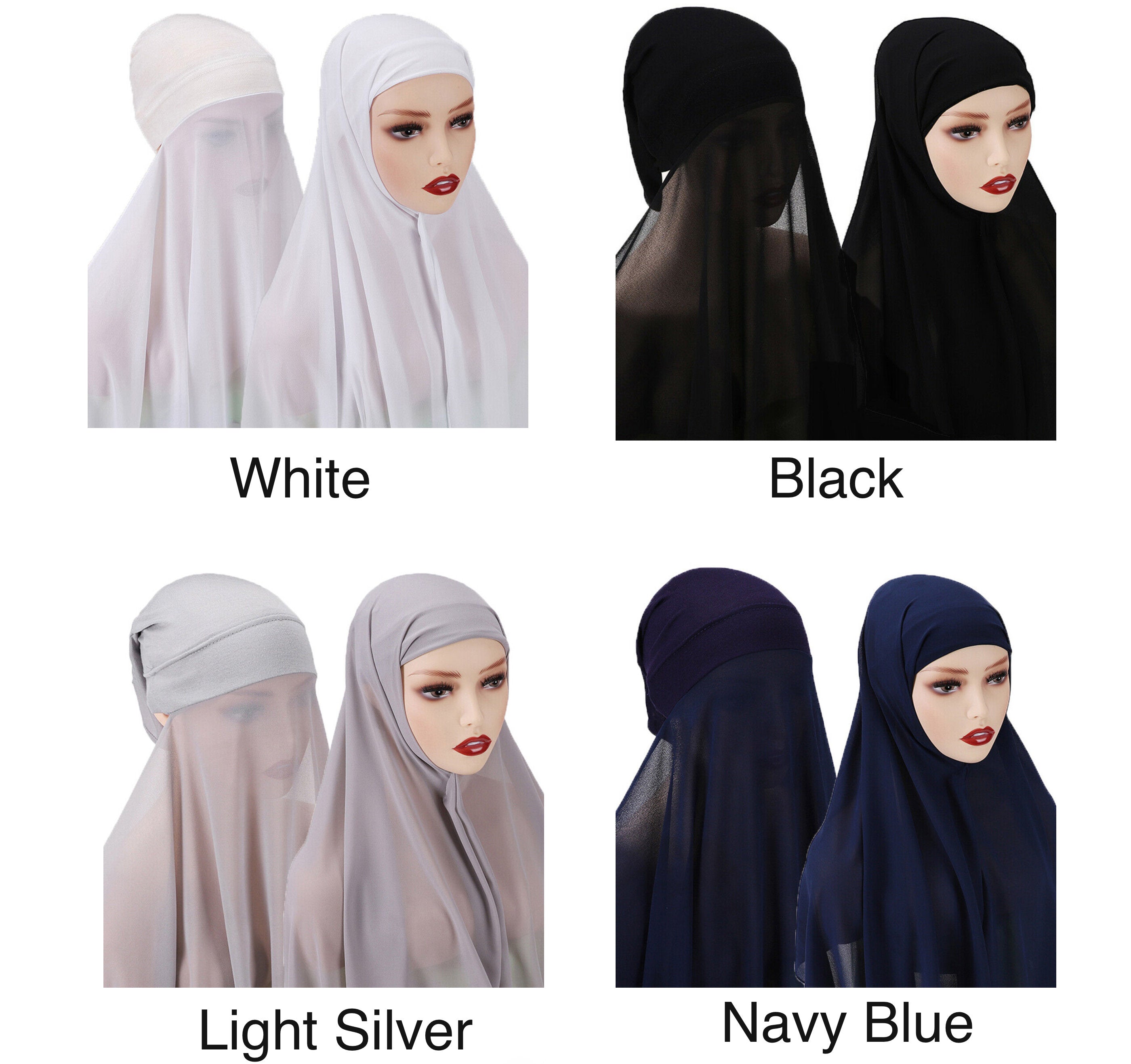 2 in 1 Instant Chiffon Hijab Scarf With Inner Cap One Piece for Ladies Girls Women