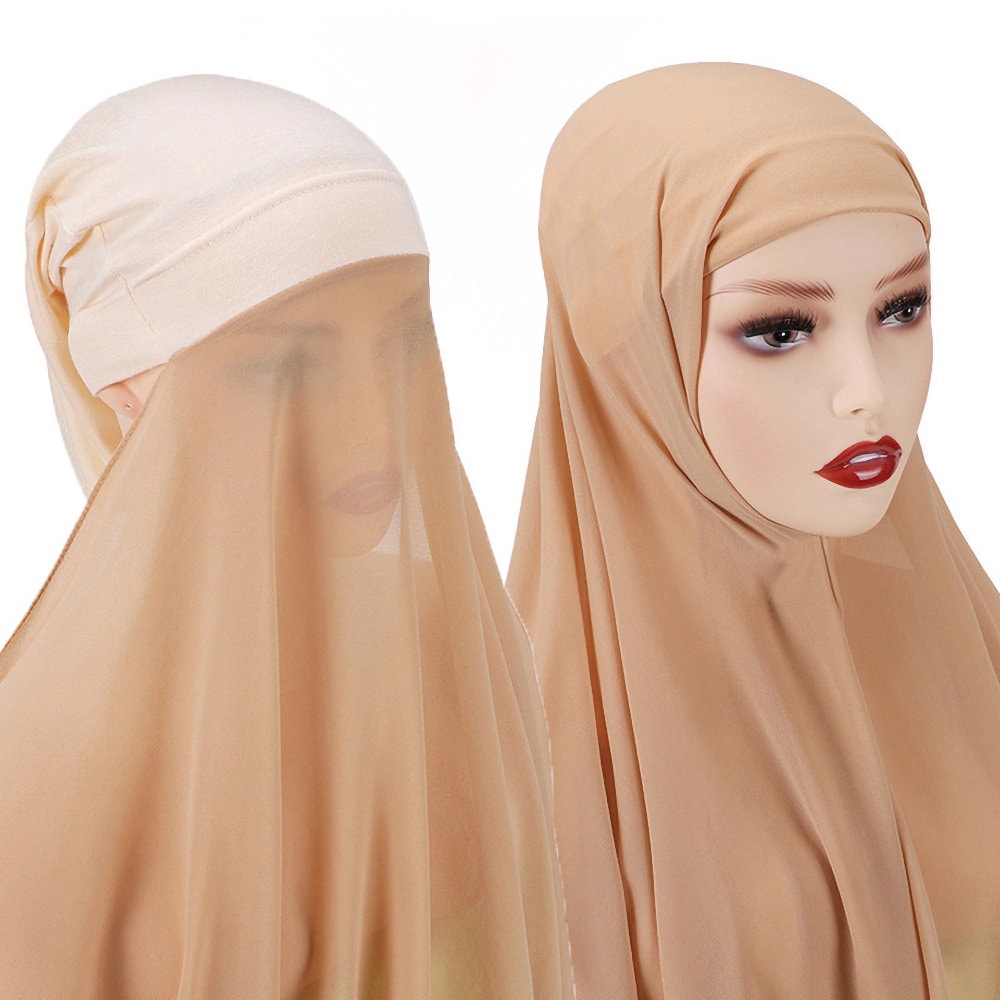 2 in 1 Instant Chiffon Hijab Scarf With Inner Cap One Piece for Ladies Girls Women