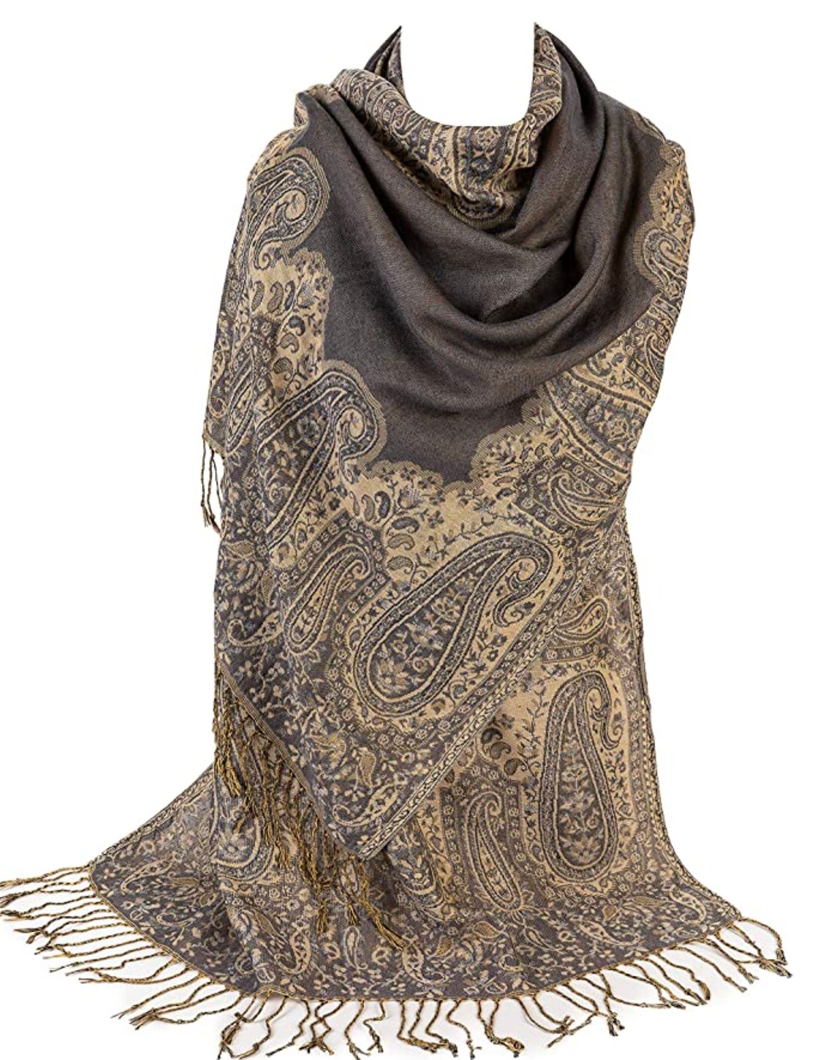 Ladies Paisley Bordered Pashmina Feel Shawl Scarf Wrap Luxuriously Warm Soft Vibrant