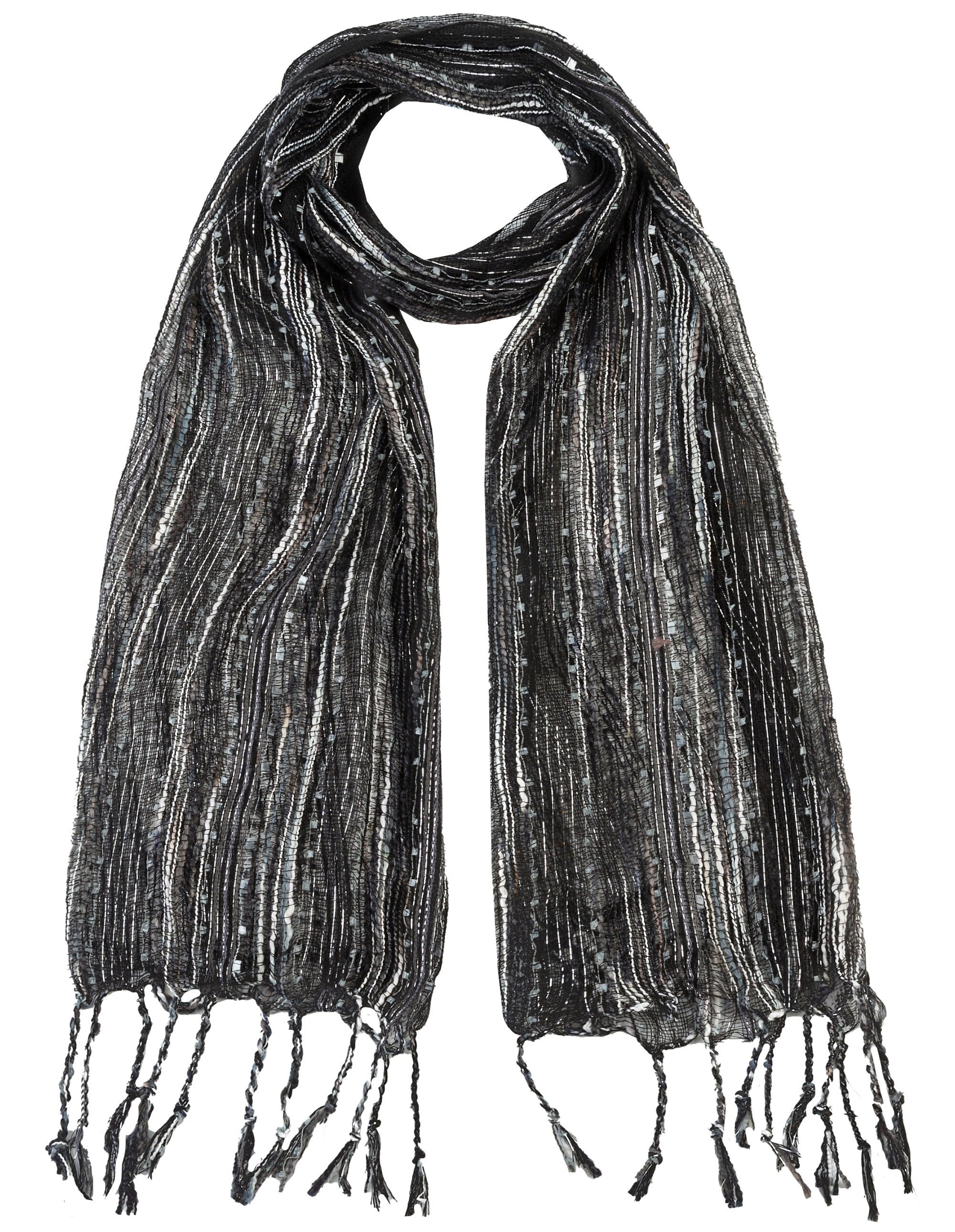 Classy Elegant Stripe Woven Scarf Wrap Ideal for Party Event Occasion Gift - Black/Grey