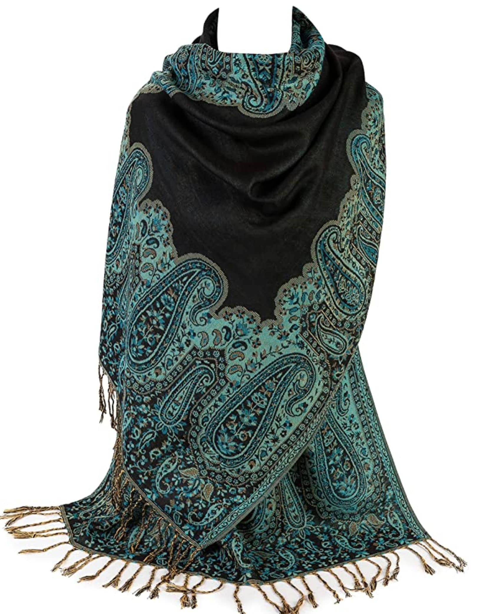 Ladies Paisley Bordered Pashmina Feel Shawl Scarf Wrap Luxuriously Warm Soft Vibrant