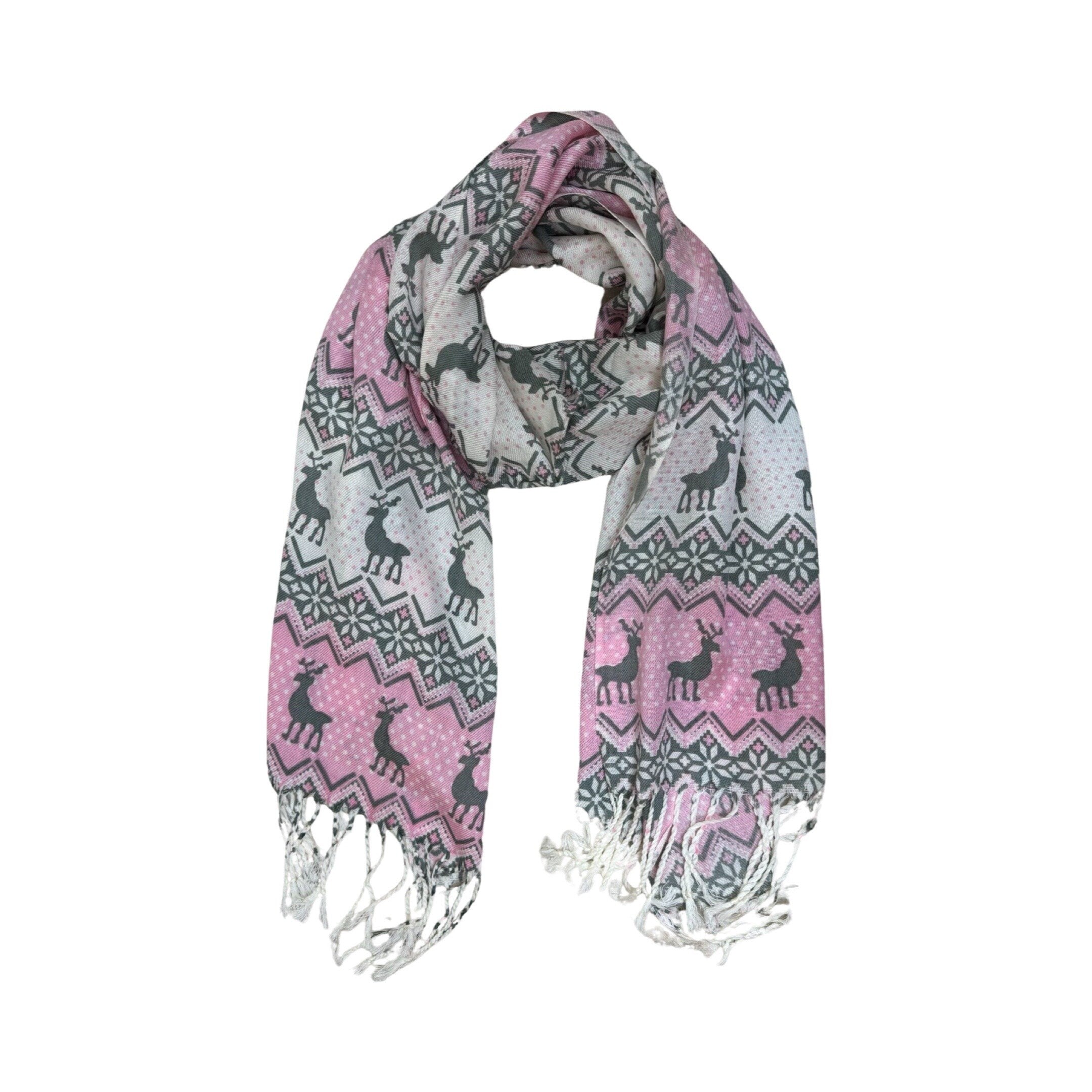 Baby Pink Ladies Scarves Beautiful Reindeer Animal Print Scarf Shawl Wrap