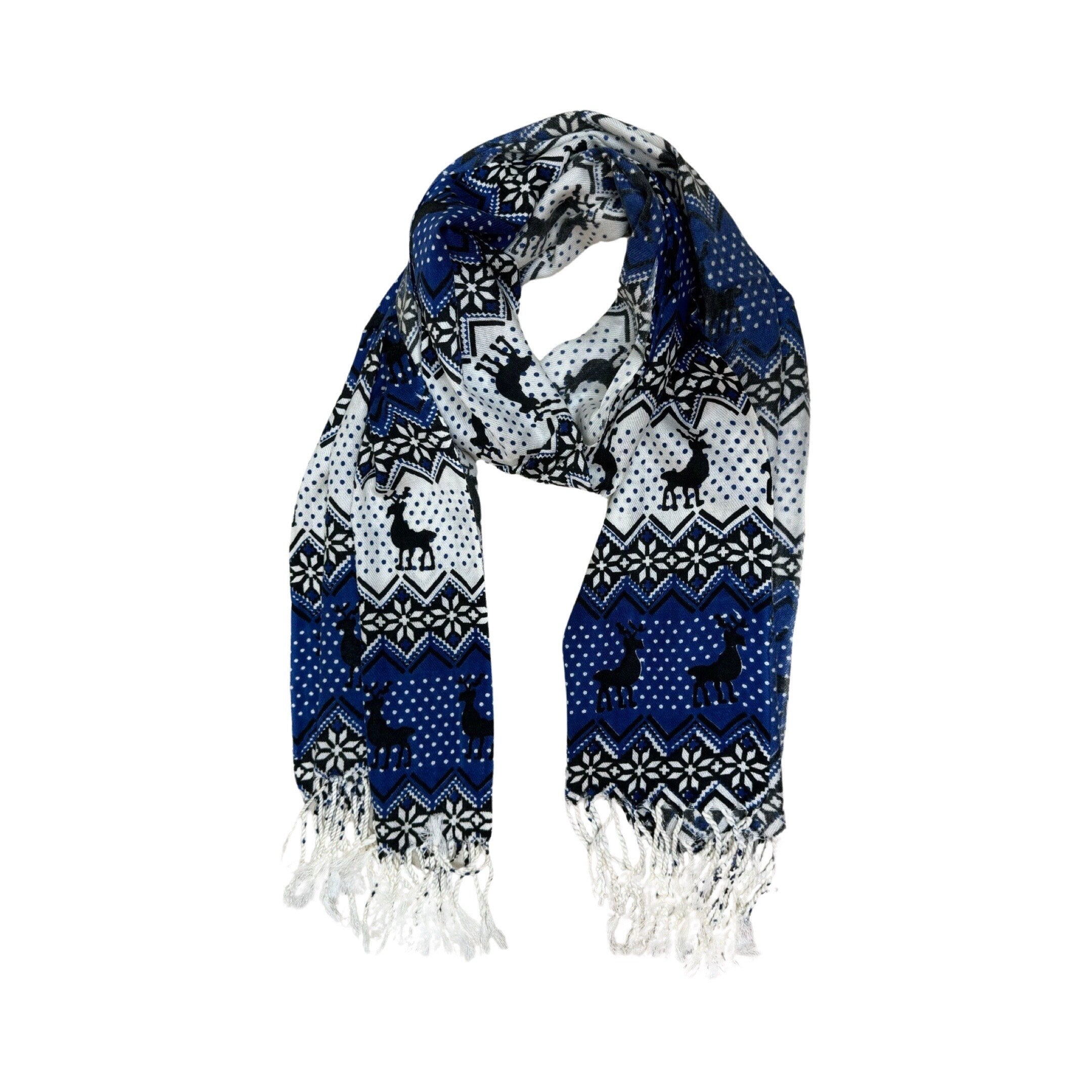 Royal Blue Ladies Scarves Beautiful Reindeer Animal Print Scarf Shawl Wrap
