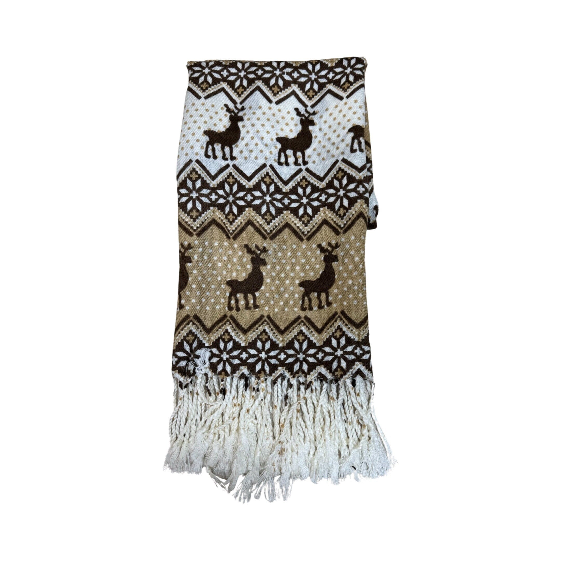 Beige Ladies Scarves Beautiful Reindeer Animal Print Scarf Shawl Wrap