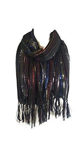 Ladies Womens Celebrity Style Colourful Glitter Stripes Scarf Scarves Stoles With Winter Gloves Christmas Sale