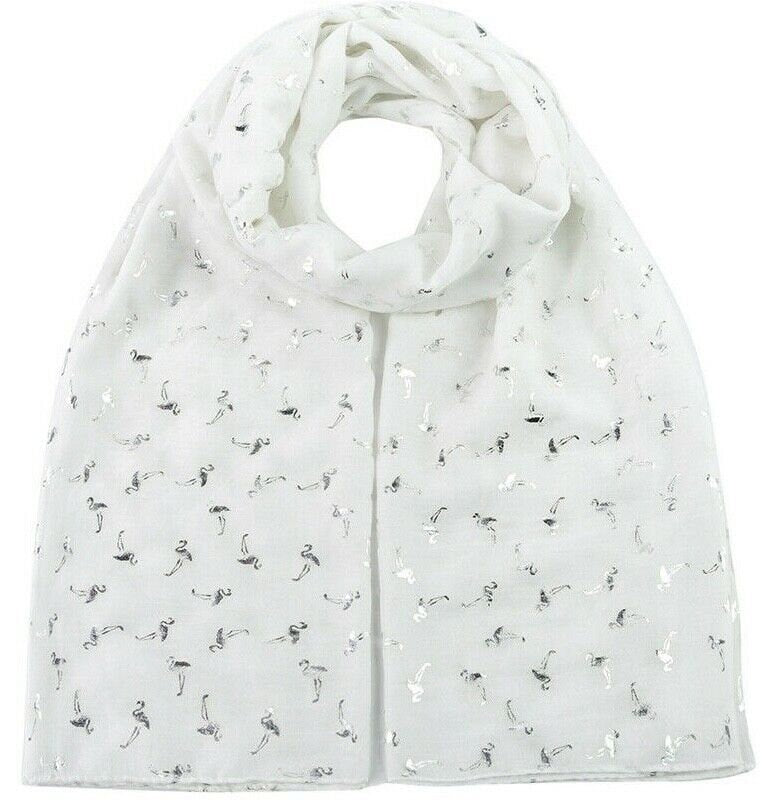 Flamingo Birds Glitter Foil Print Large Scarf Wrap