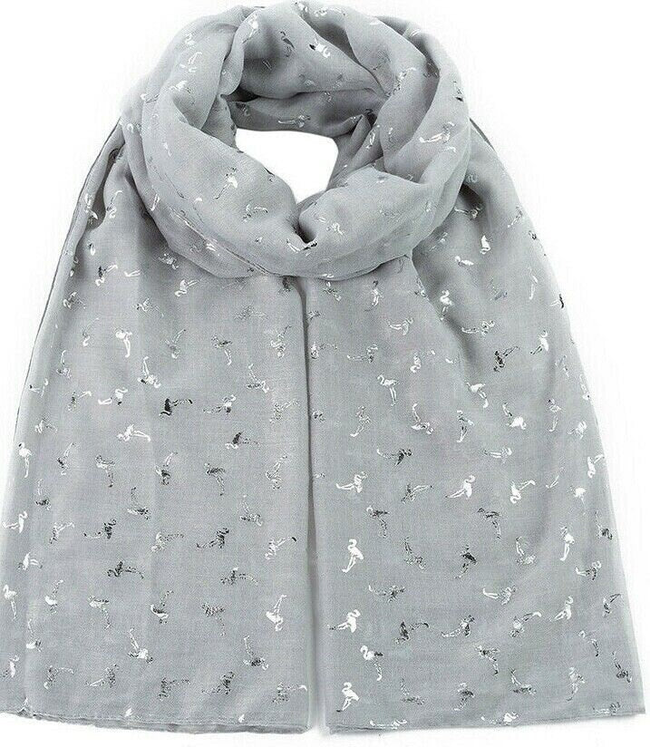 Flamingo Birds Glitter Foil Print Large Scarf Wrap