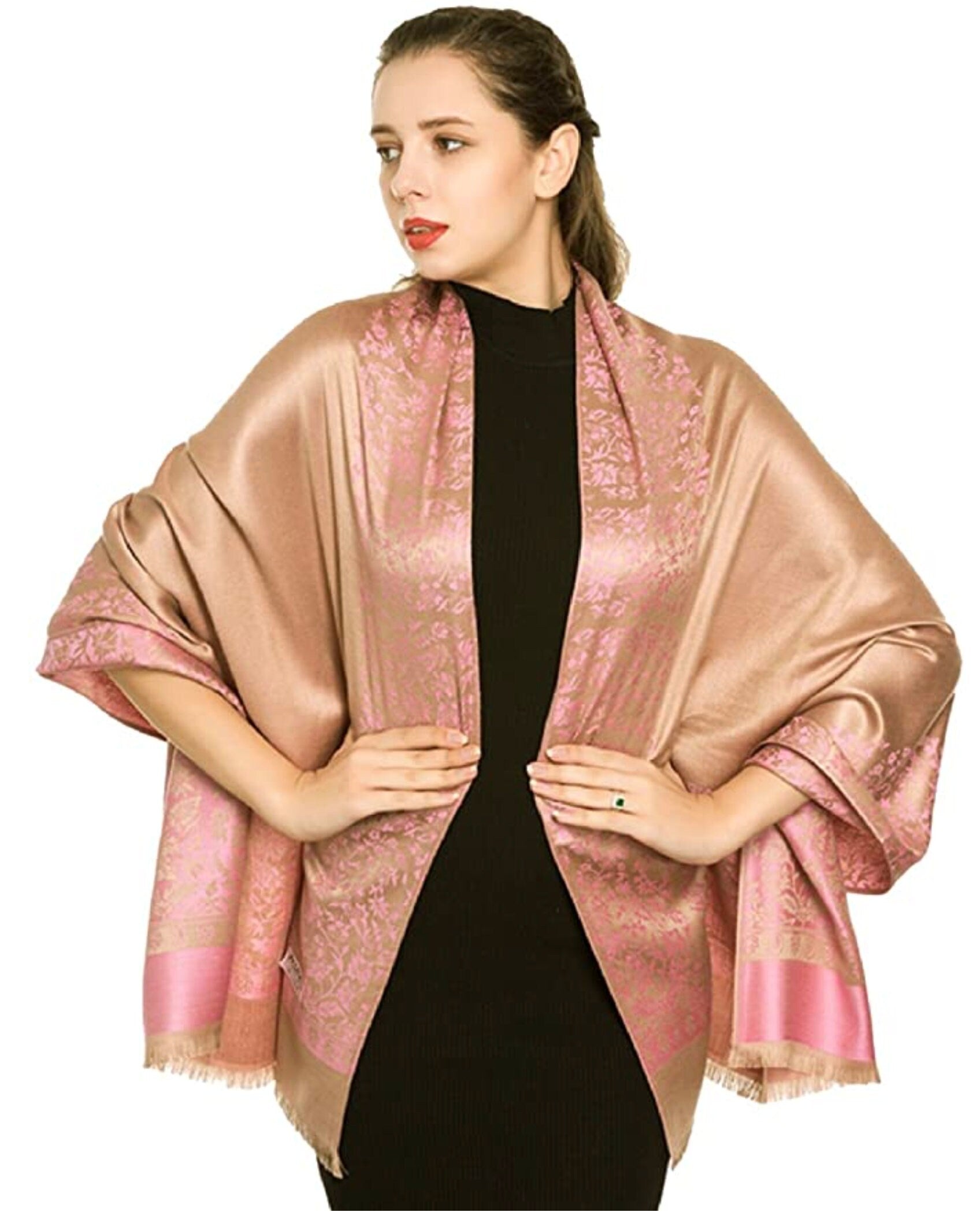 Ladies Paisley Bordered Pashmina Feel Shawl Scarf Wrap Luxuriously Warm Soft Vibrant