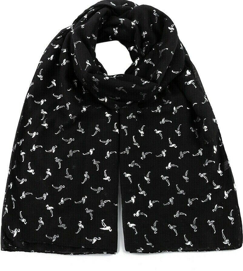 Flamingo Birds Glitter Foil Print Large Scarf Wrap