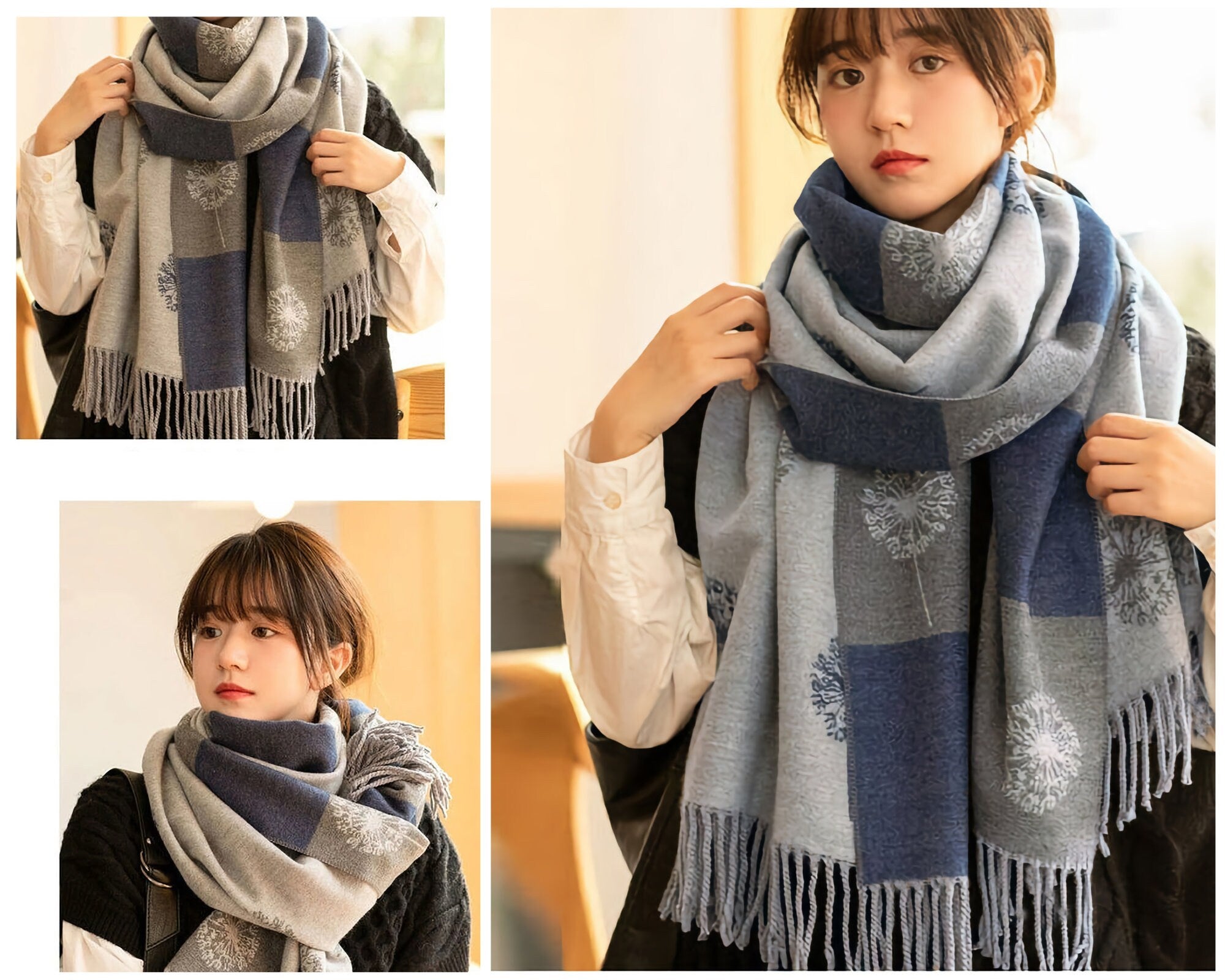 WINTER WARMER Reversible Thick Long Dandelion Print Fashion Scarf Blanket Shawl Wrap