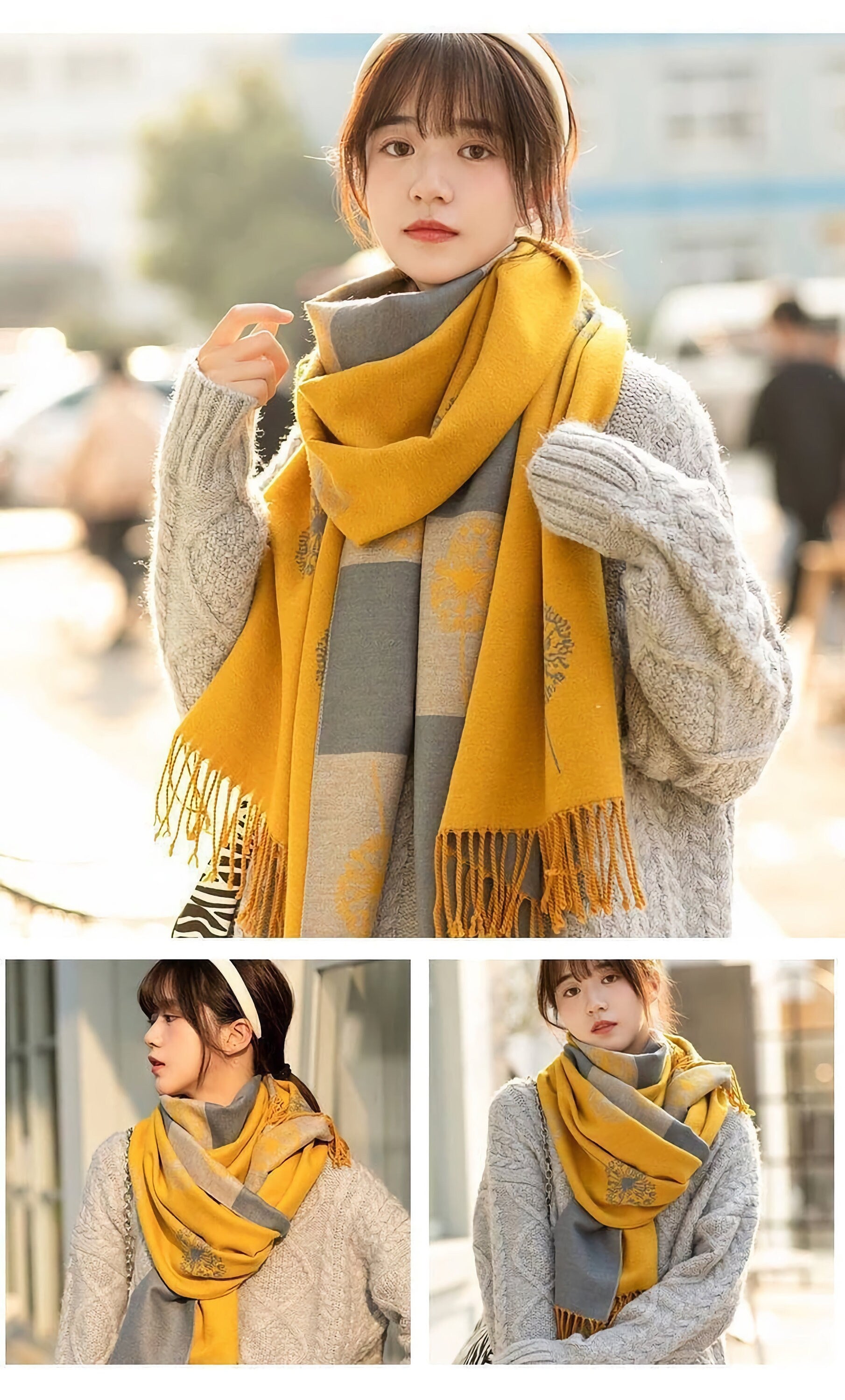 WINTER WARMER Reversible Thick Long Dandelion Print Fashion Scarf Blanket Shawl Wrap