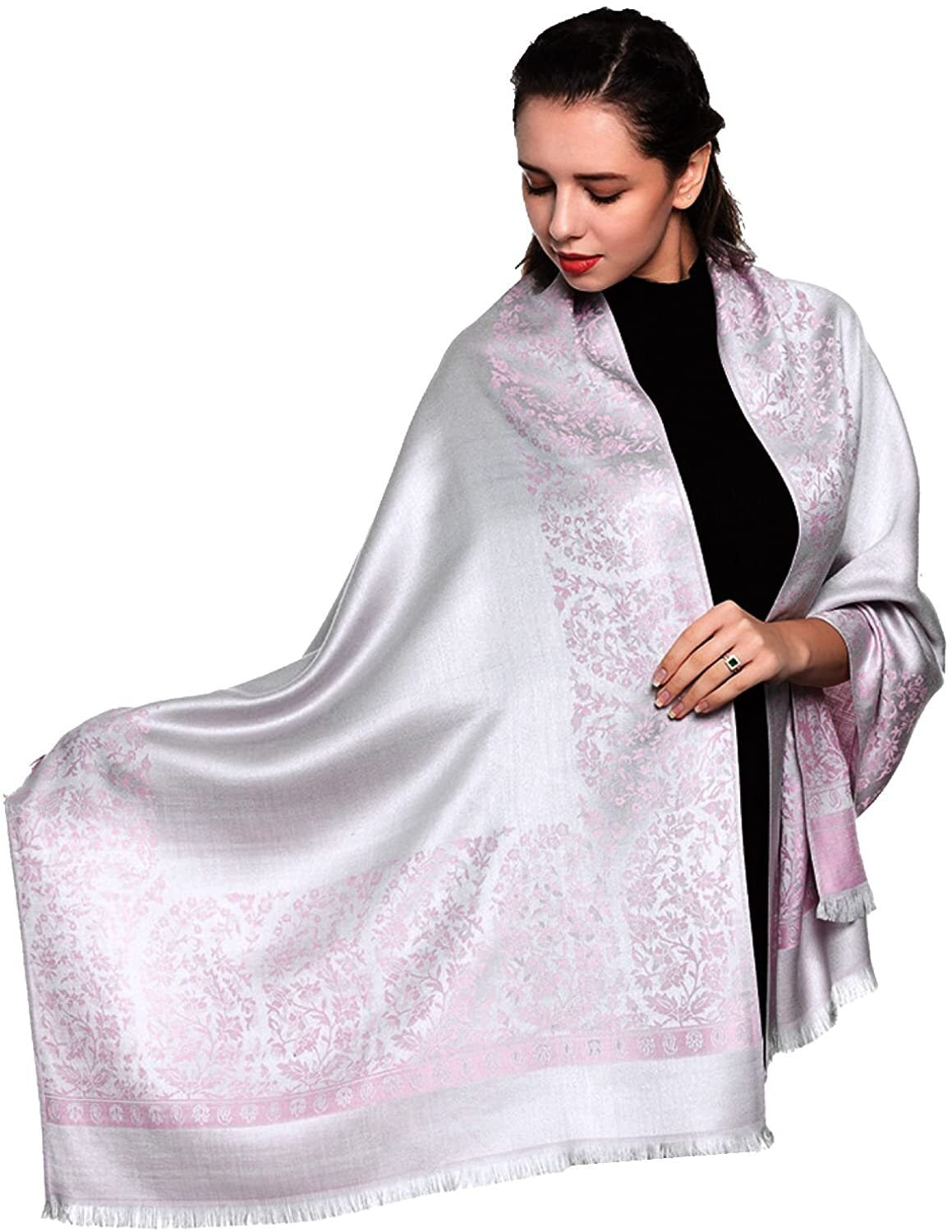 Reversible/Two Sided Print Self Embossed Pashmina Feel Wrap Scarf Stole Scarves Shawl