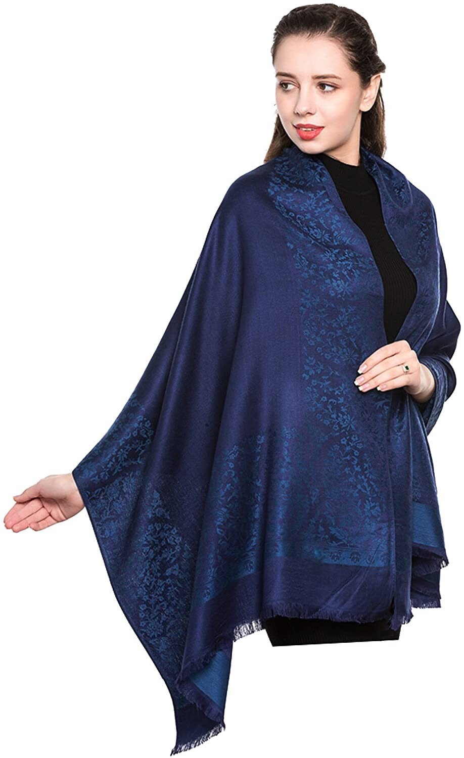 Reversible/Two Sided Print Self Embossed Pashmina Feel Wrap Scarf Stole Scarves Shawl