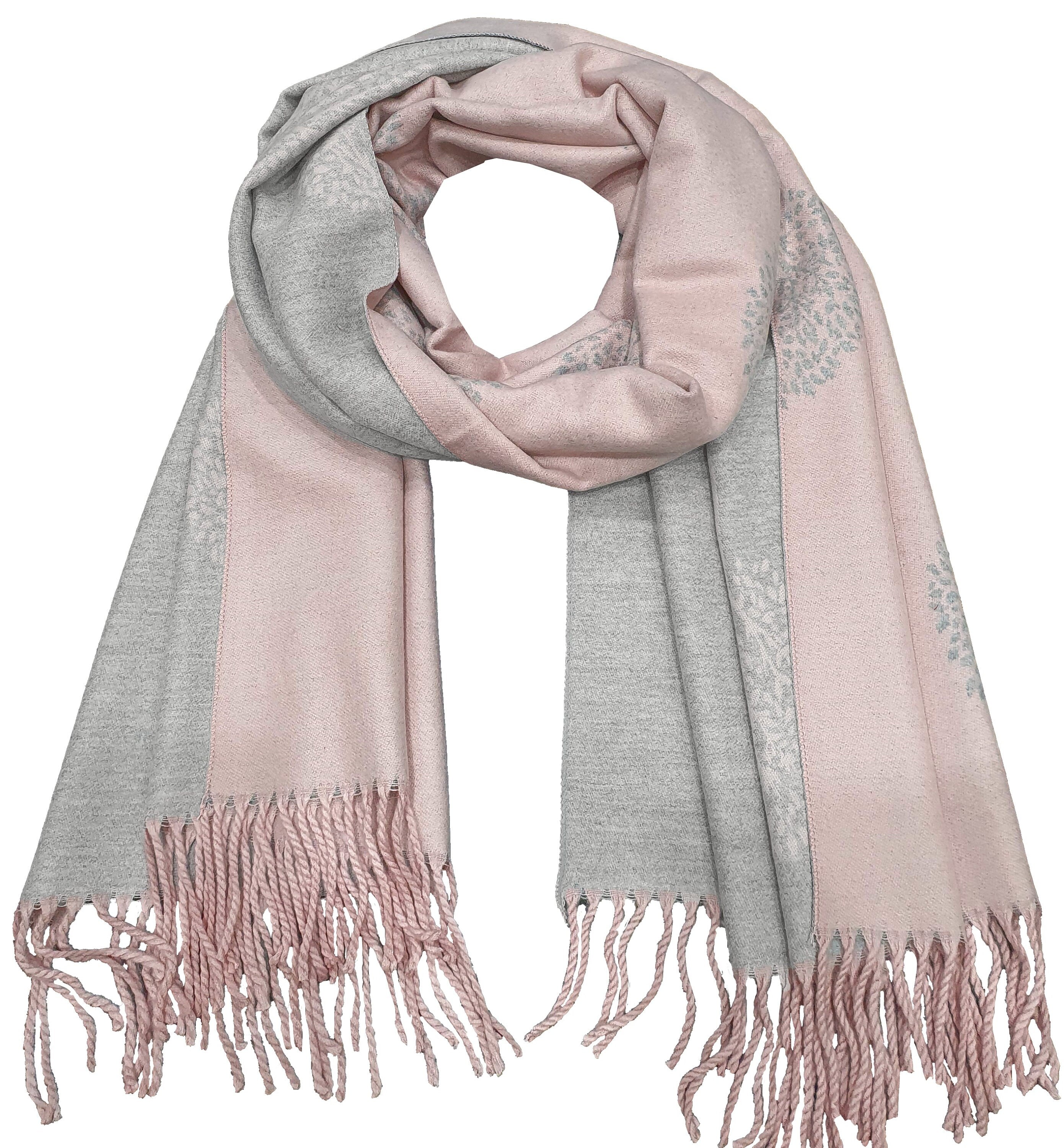 Thick Reversible Mulberry Design Winter Scarf Wrap Blanket Shawl Warm Soft Cosy - BABY PINK / SILVER