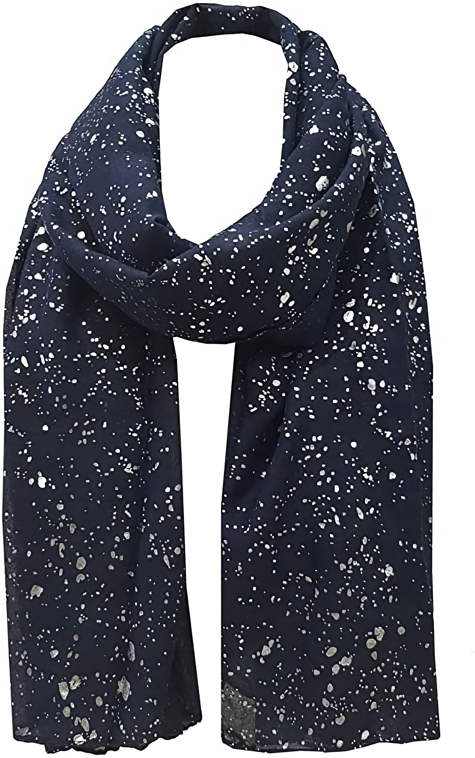 Elegant NAVY BLUE Sparkle Scarf with SILVER Metallic Foil Print Classy Ritzy Scarves Wrap Shawl Ideal Gift