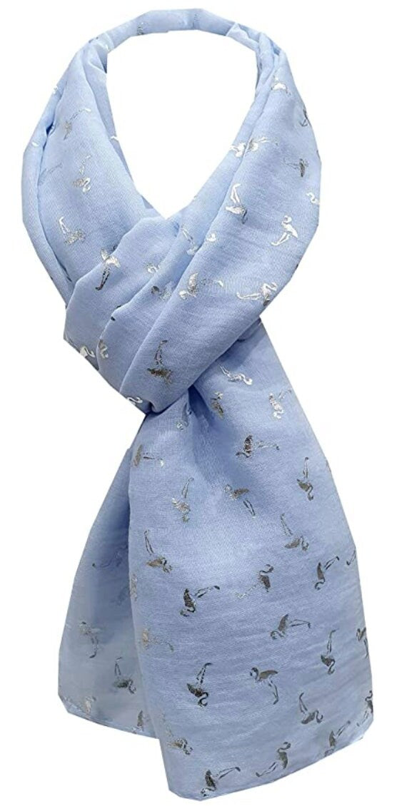 Silver Glitter Foil Flamingo Bird Print Fashion Scarf Wrap For Women