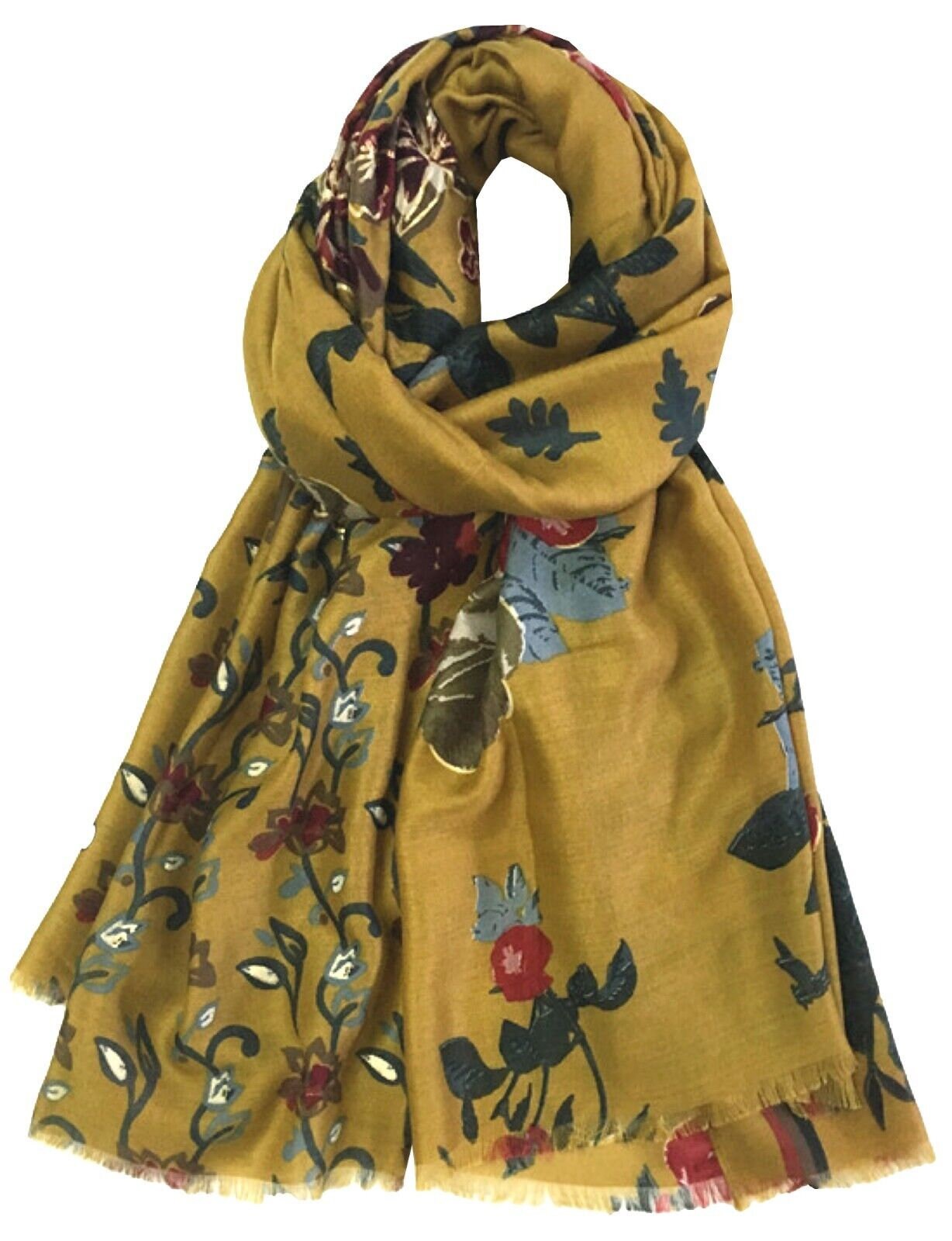 Floral Print with Gold Foil Large Celebrity Fashion Scarf Wrap Shawl Maxi Sarong