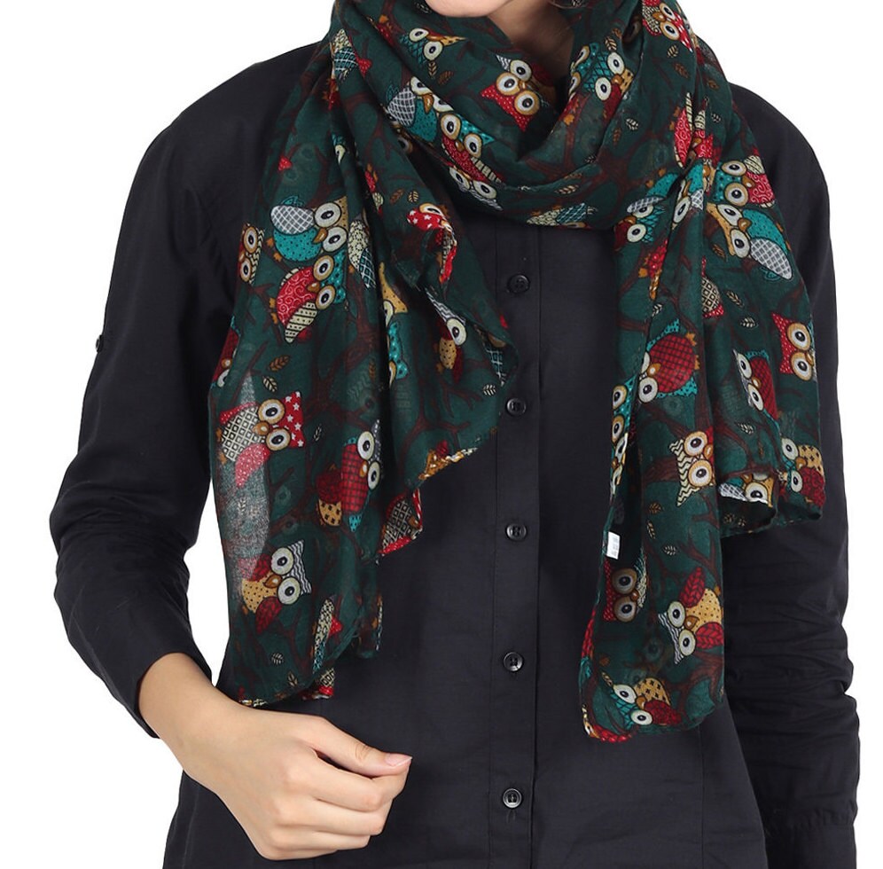 Lightweight Fashion Owl Print Scarf Patterns Women Ladies Girls Scarves Shawl Ideal Gift