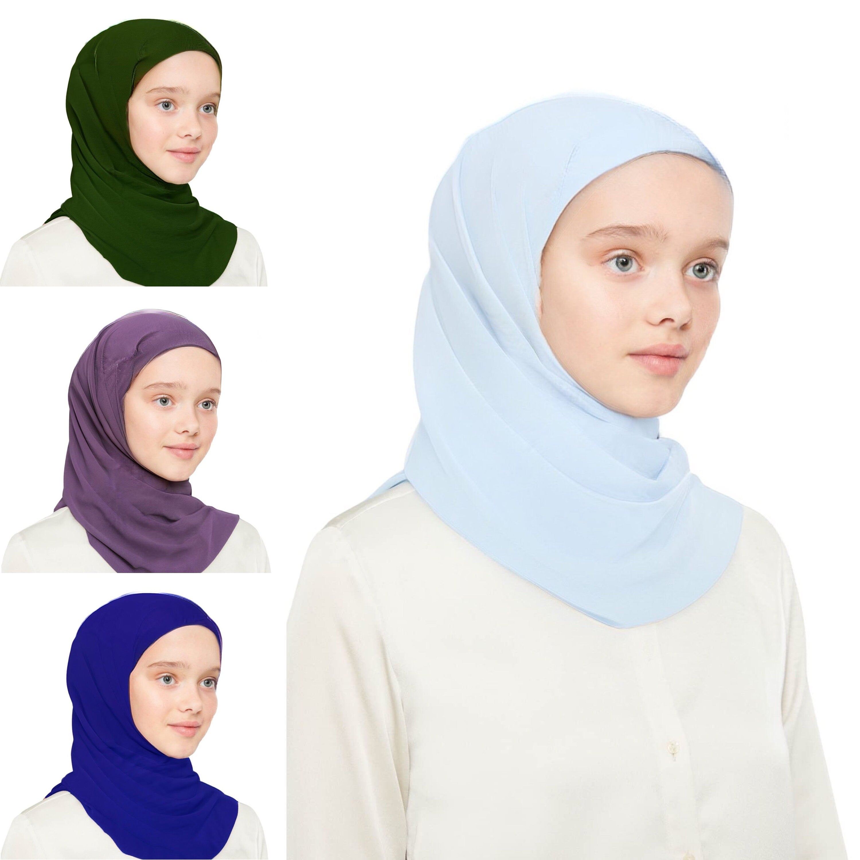 Chiffon Scarf with Attached Jersey Under Ninja Cap Instant Ready Hijab for Girls