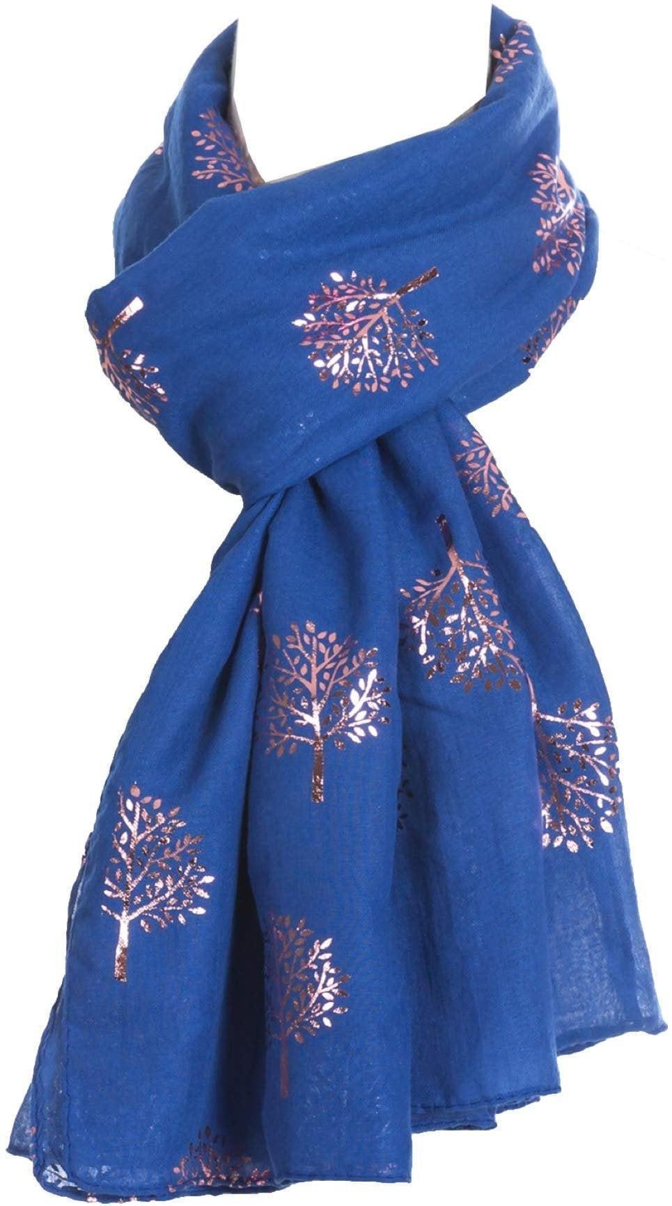 Elegant ROYAL BLUE Mulberry Tree Scarf with PINK Metallic Foil Print Classy Ritzy Scarves Wrap Shawl Ideal Gift
