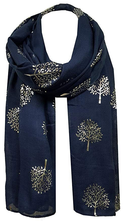Classy Silver Metallic Foil Print Mulberry Tree Scarf Ritzy Scarves Wrap Shawl Ideal Gift