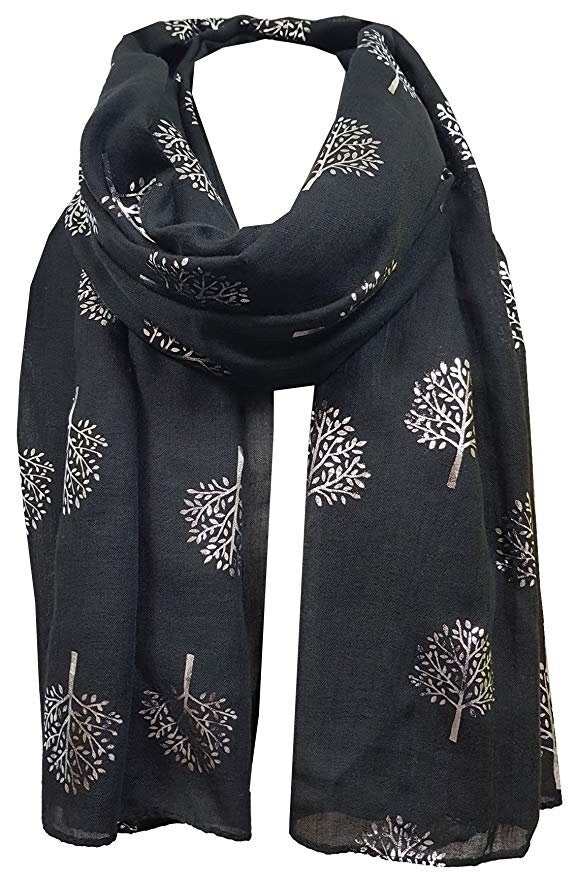 Classy Silver Metallic Foil Print Mulberry Tree Scarf Ritzy Scarves Wrap Shawl Ideal Gift